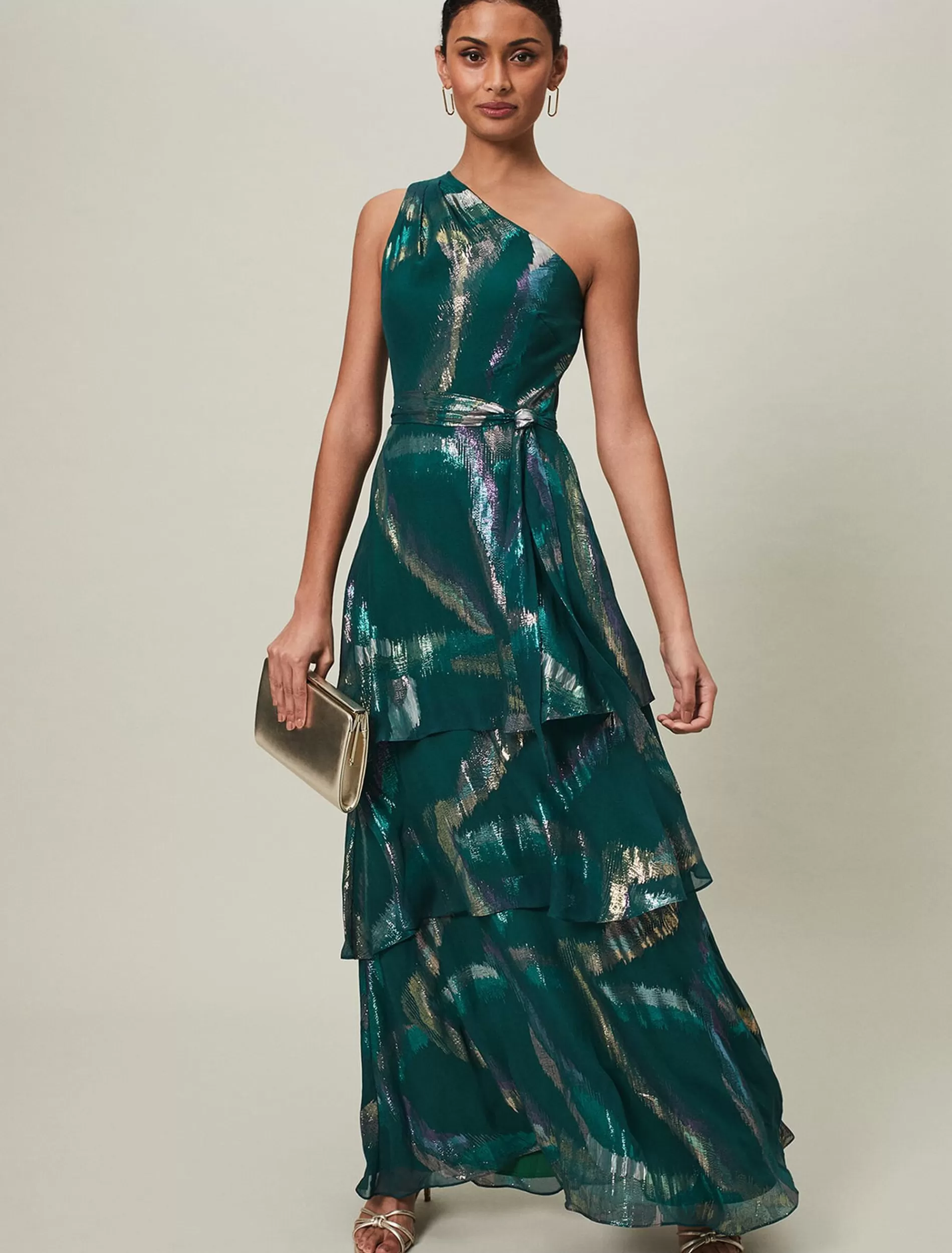 Phase Eight Sonia One Shoulder Silk Maxi Dress Dark Green Best