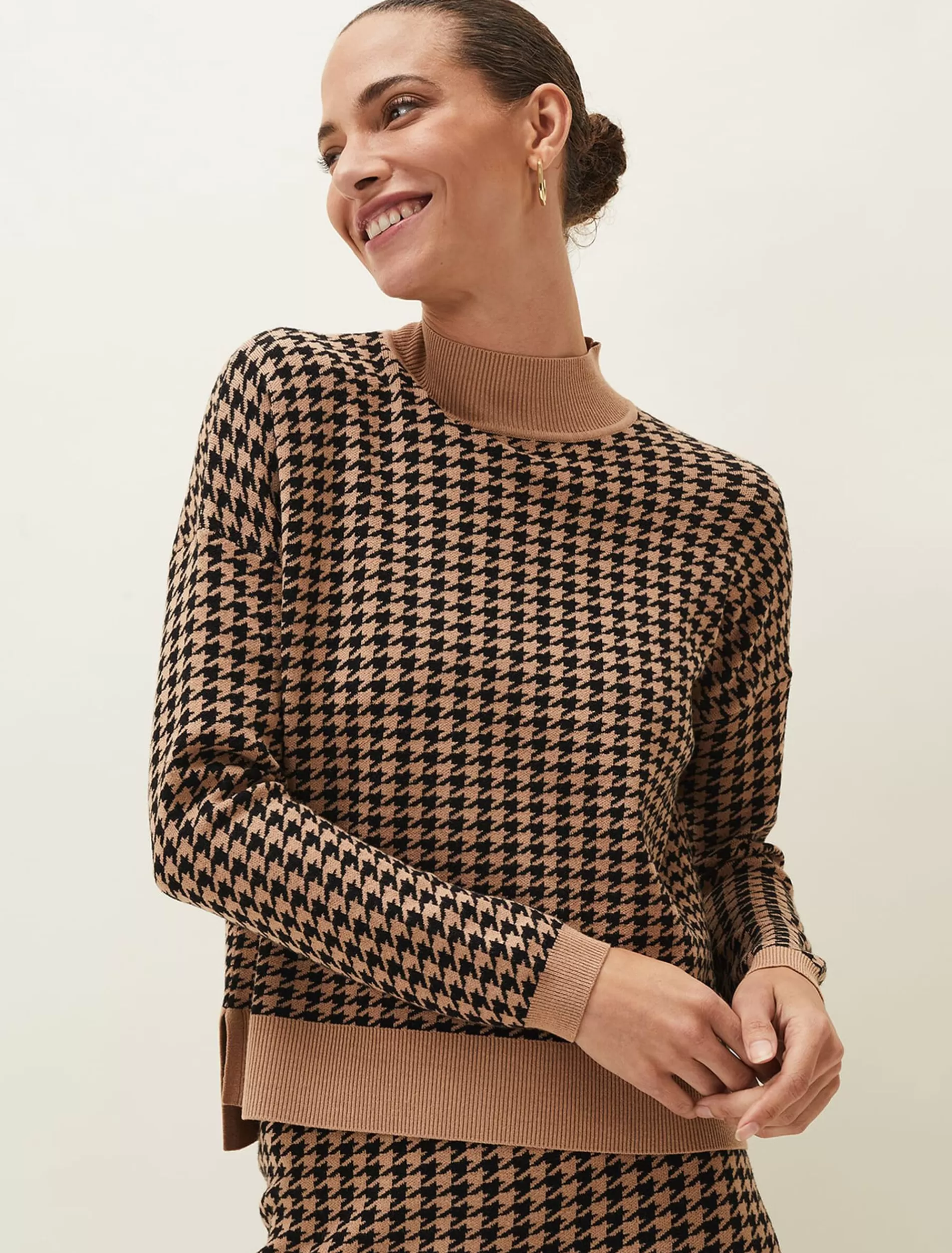 Phase Eight Soph Dogtooth Co-Ord Jumper Camel/Black New