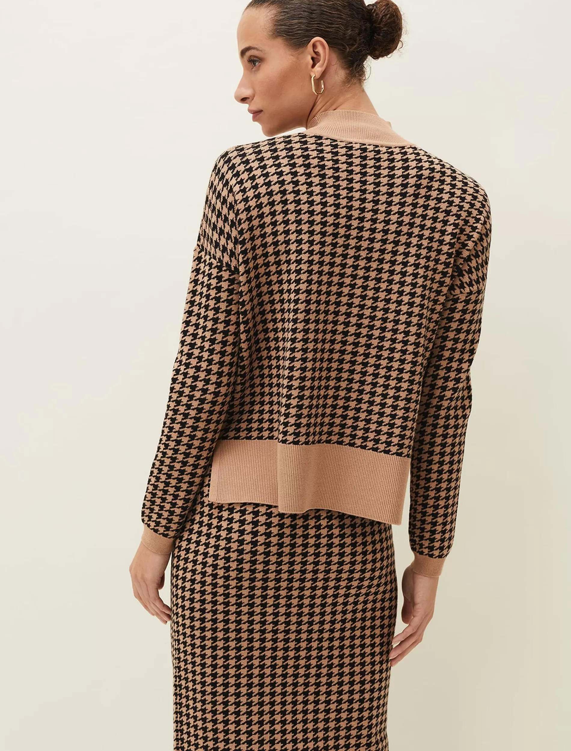 Phase Eight Soph Dogtooth Co-Ord Jumper Camel/Black New