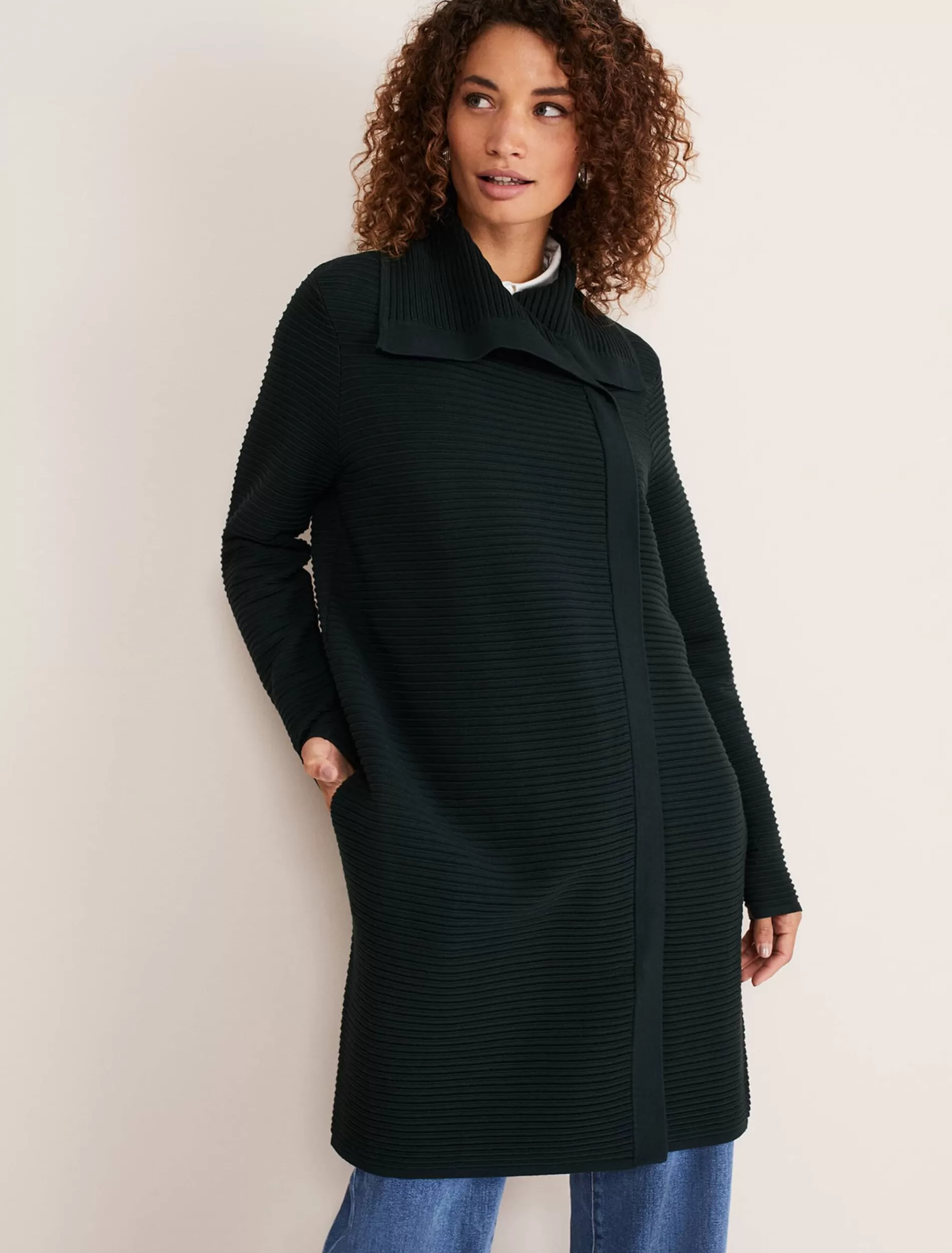 Phase Eight Sophia Ribbed Longline Coat Forest Green Cheap