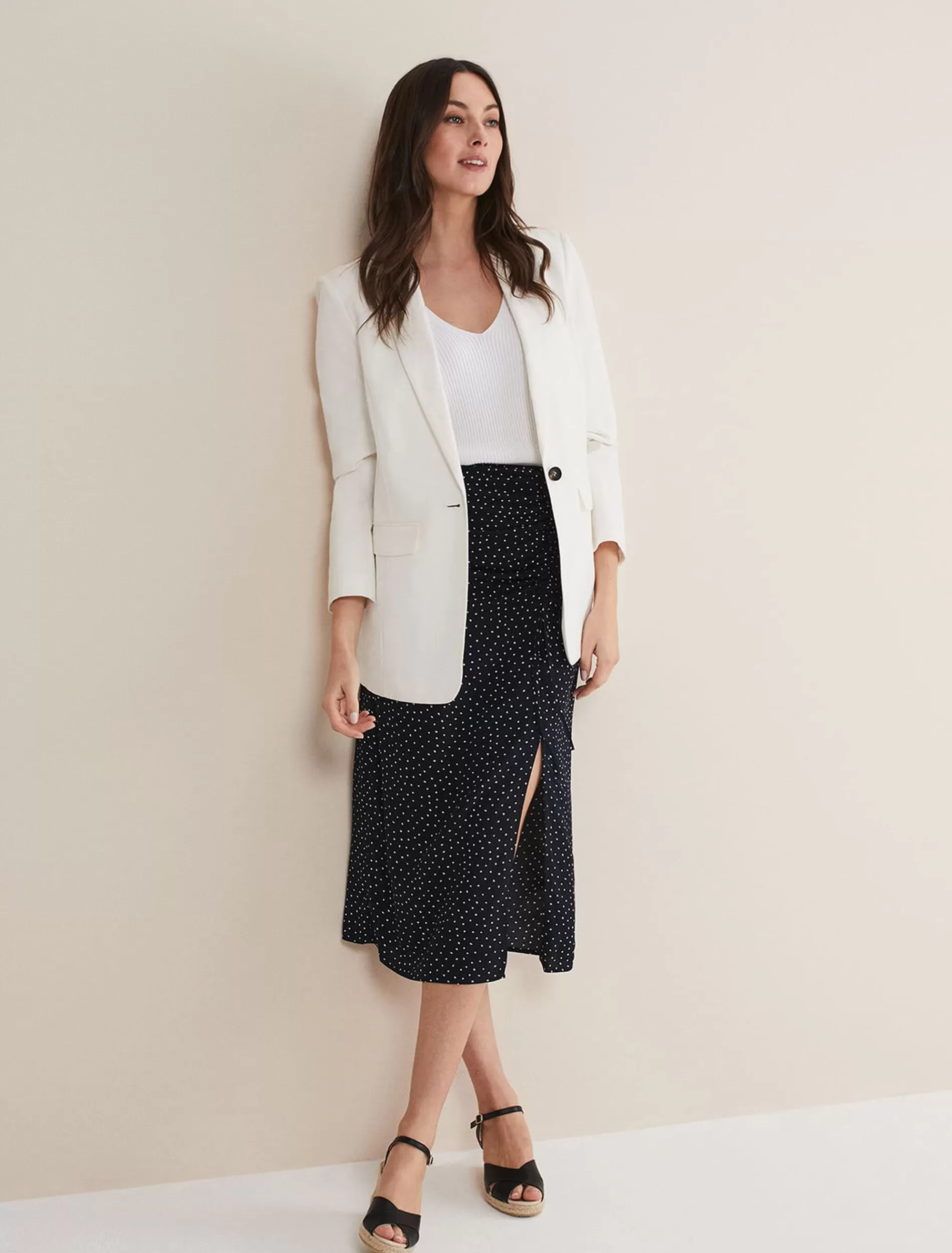 Phase Eight Spot Print Midi Ruched Skirt Black/White Best Sale