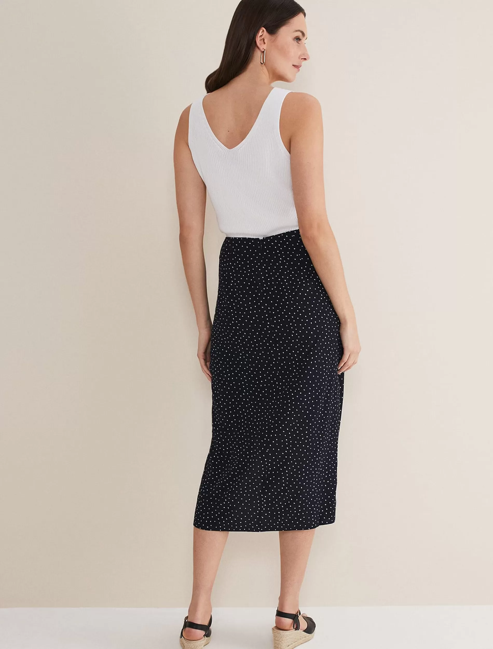 Phase Eight Spot Print Midi Ruched Skirt Black/White Best Sale