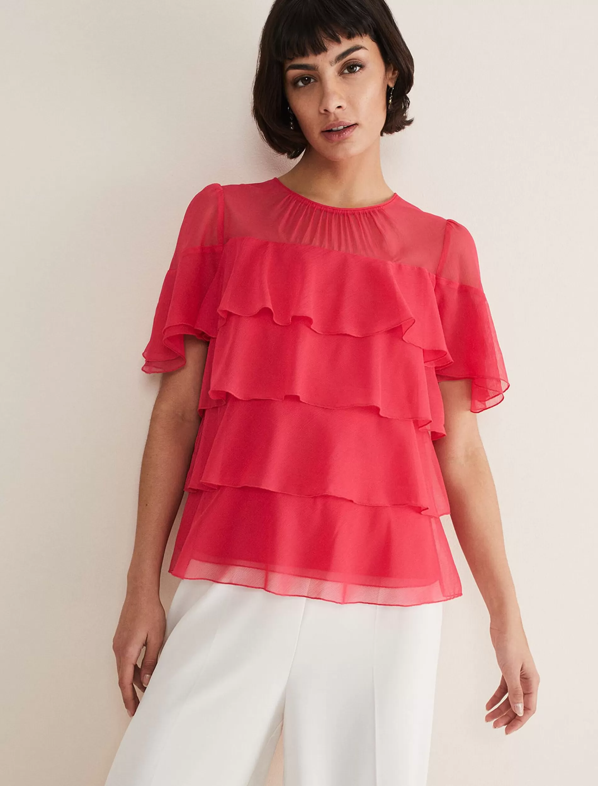 Phase Eight Stacey Ruffle Blouse Fuschia Store