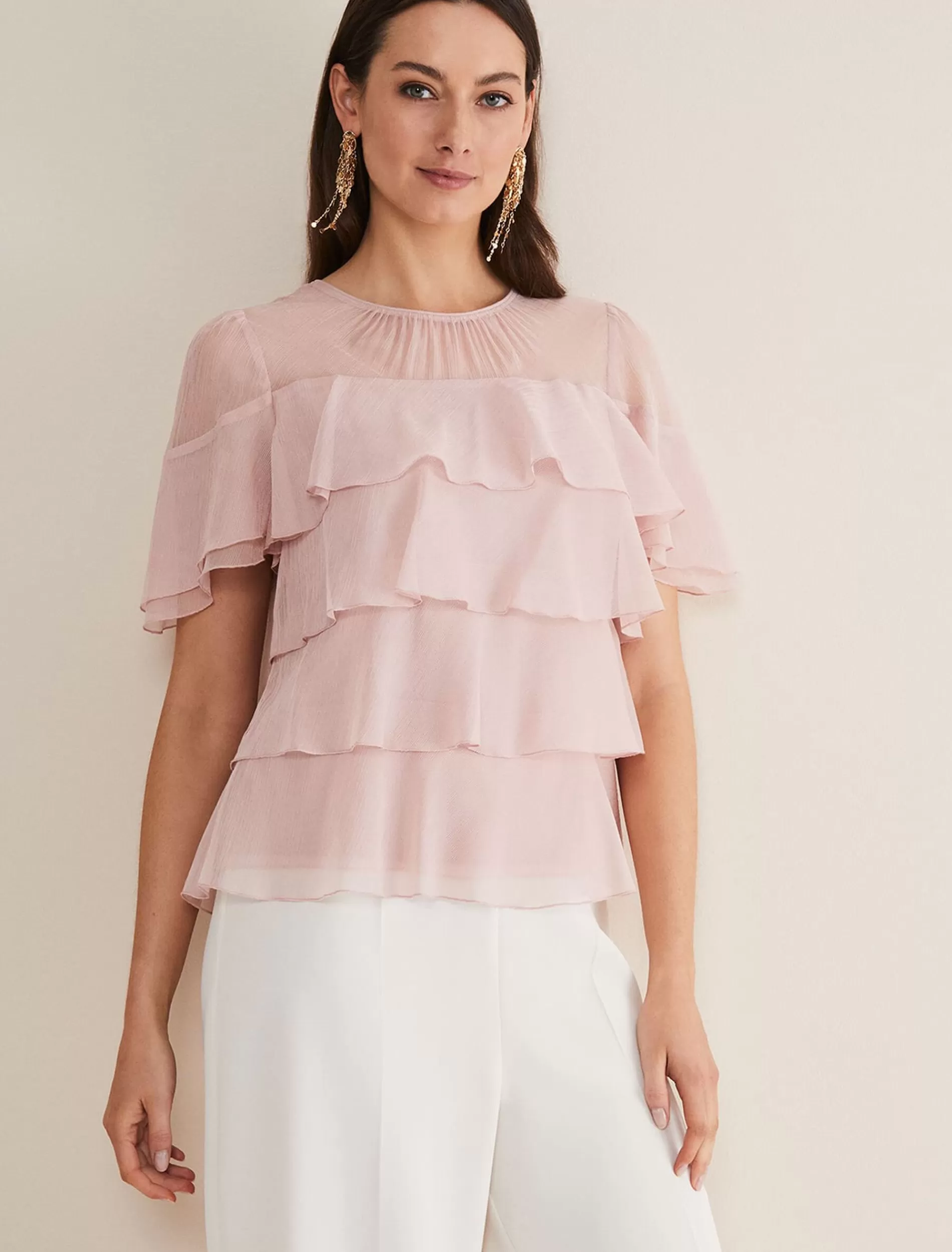 Phase Eight Stacey Ruffle Blouse Soft Pink Cheap
