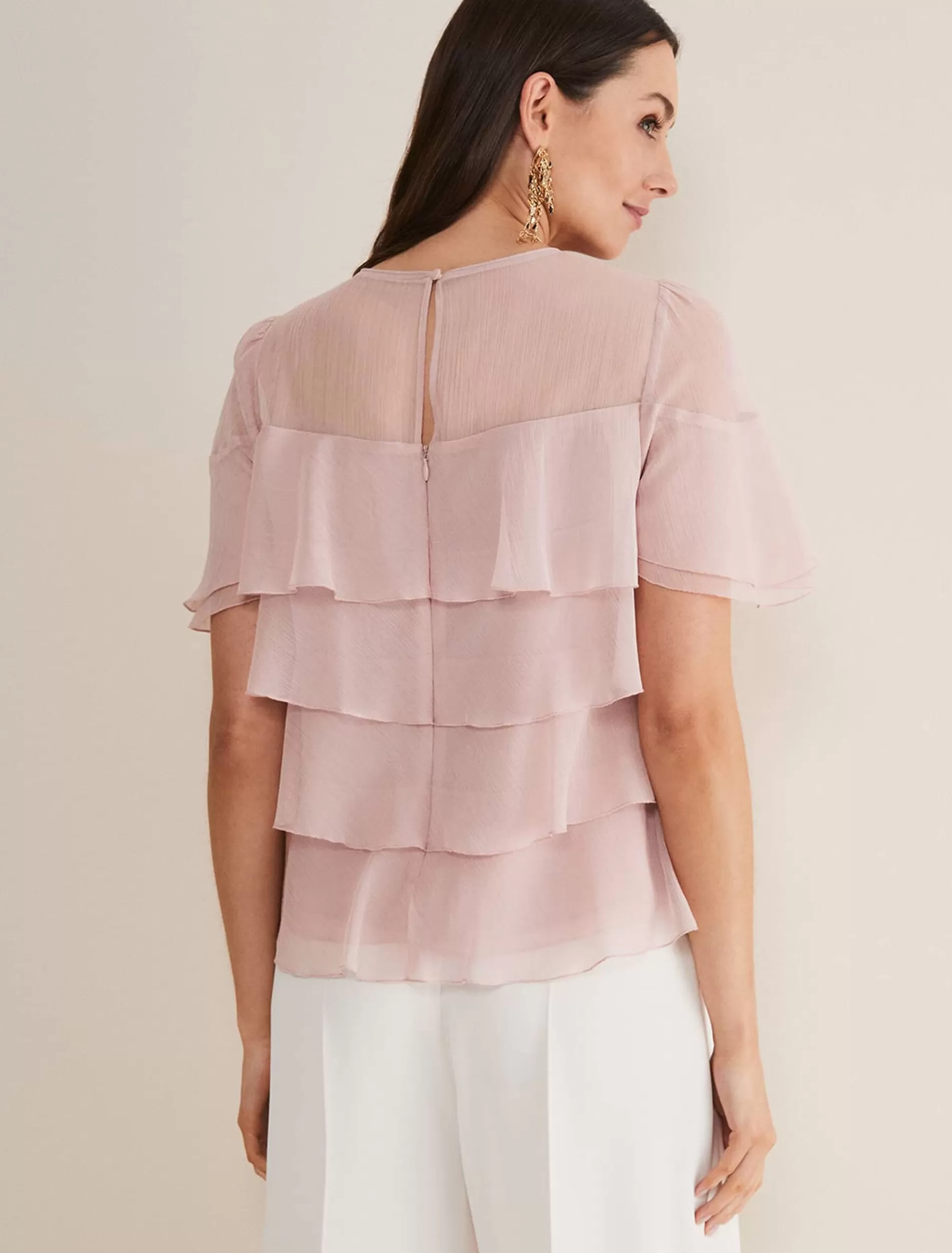 Phase Eight Stacey Ruffle Blouse Soft Pink Cheap