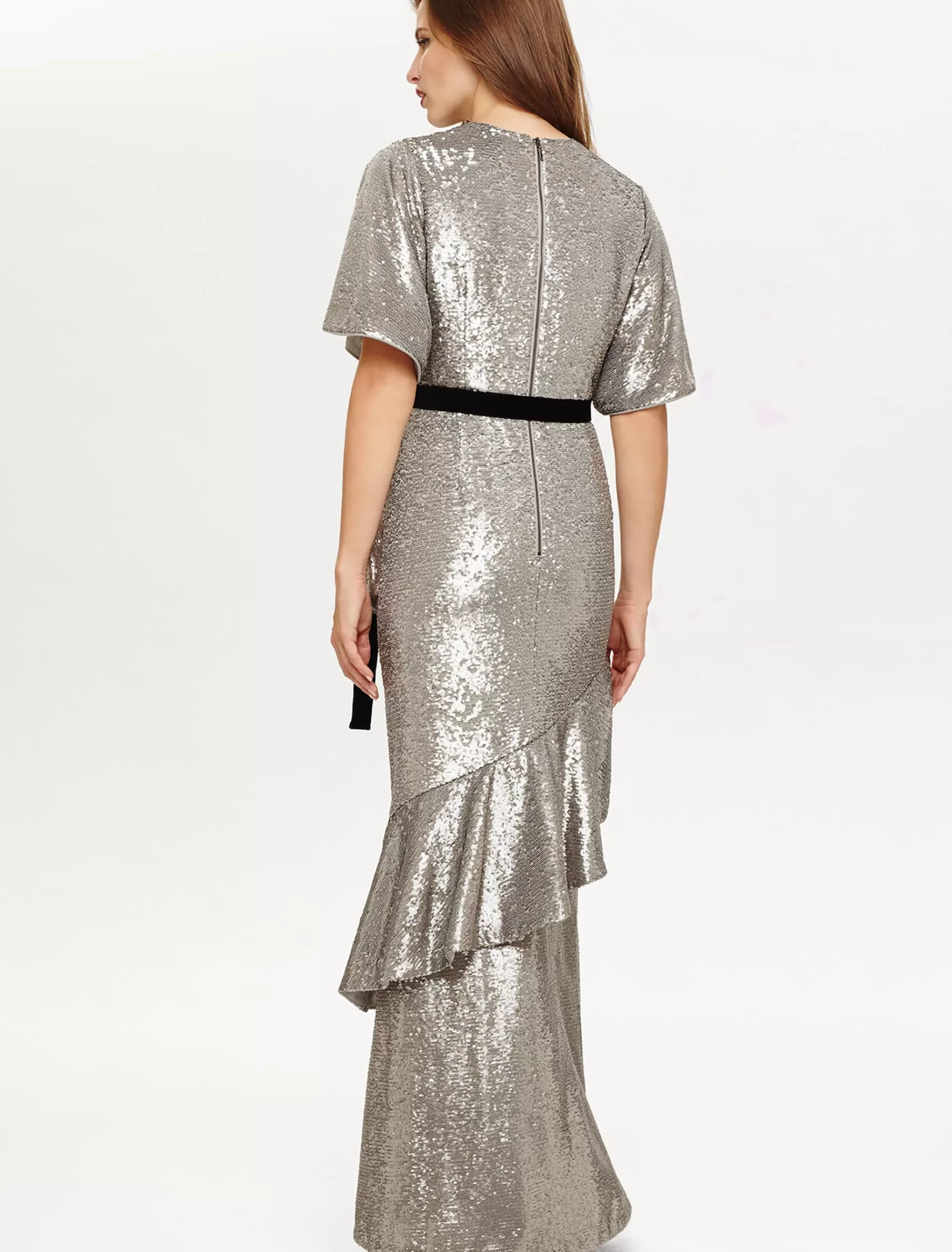 Phase Eight Starlette Sequined Maxi Dress Silver Clearance