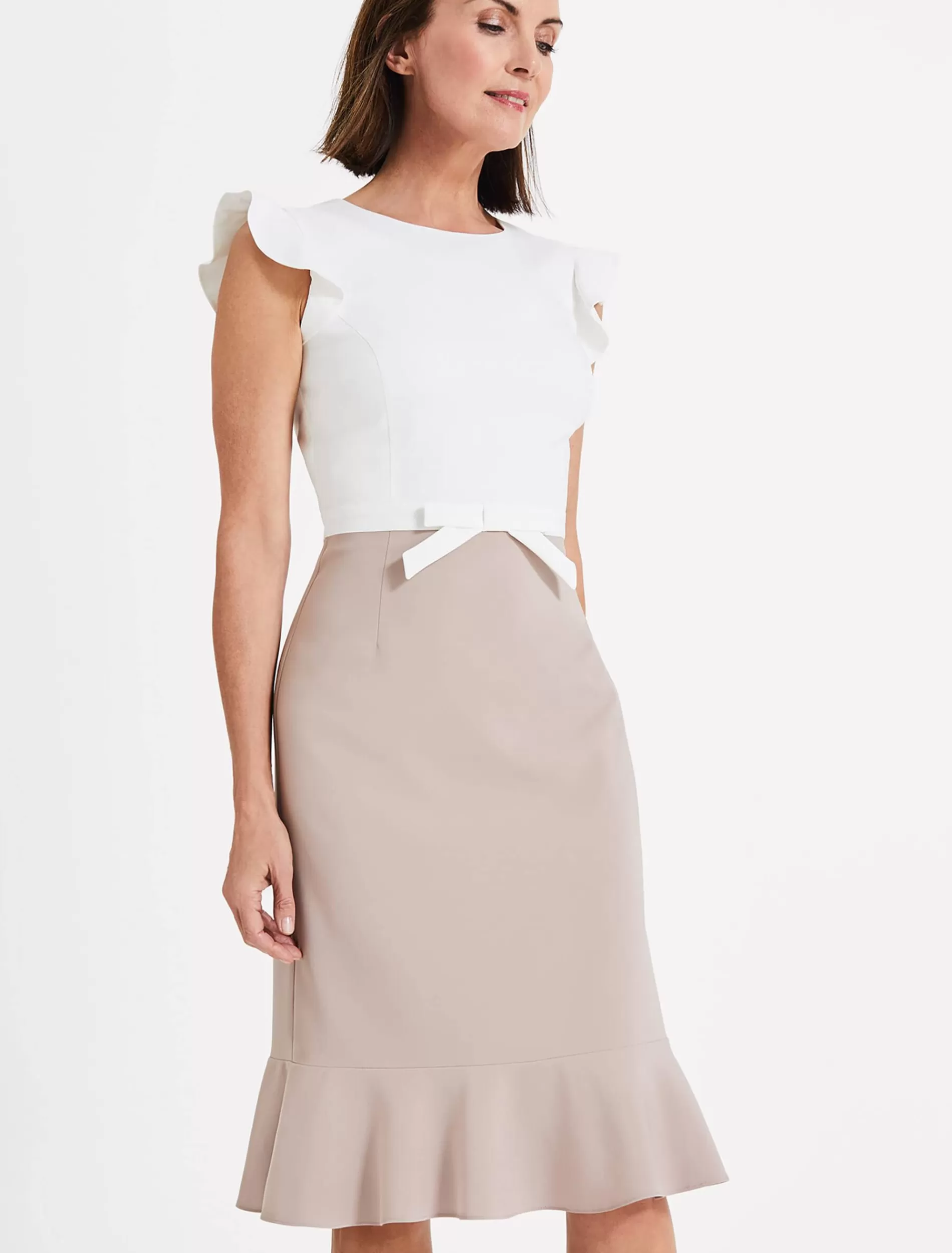 Phase Eight Stella Bow Detail Dress Ivory/Latte Store