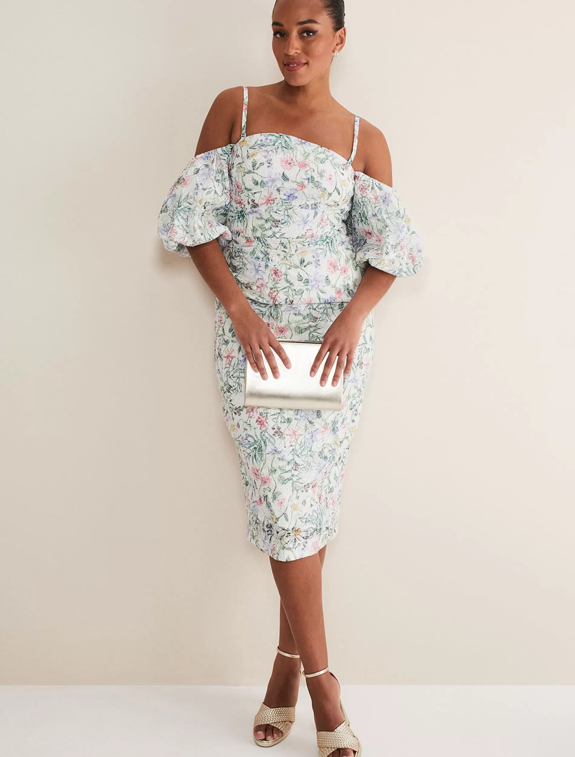 Phase Eight Stevie Floral Bodycon Midi Dress Ivory/Multi Fashion