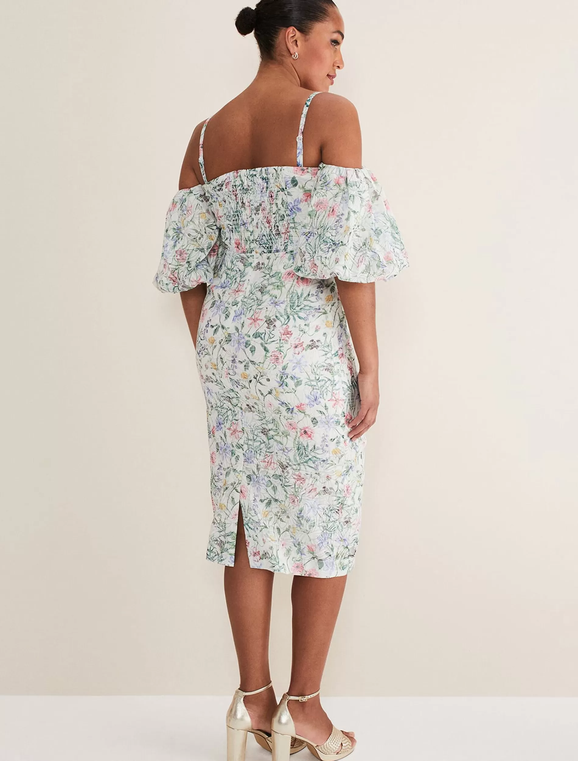 Phase Eight Stevie Floral Bodycon Midi Dress Ivory/Multi Fashion