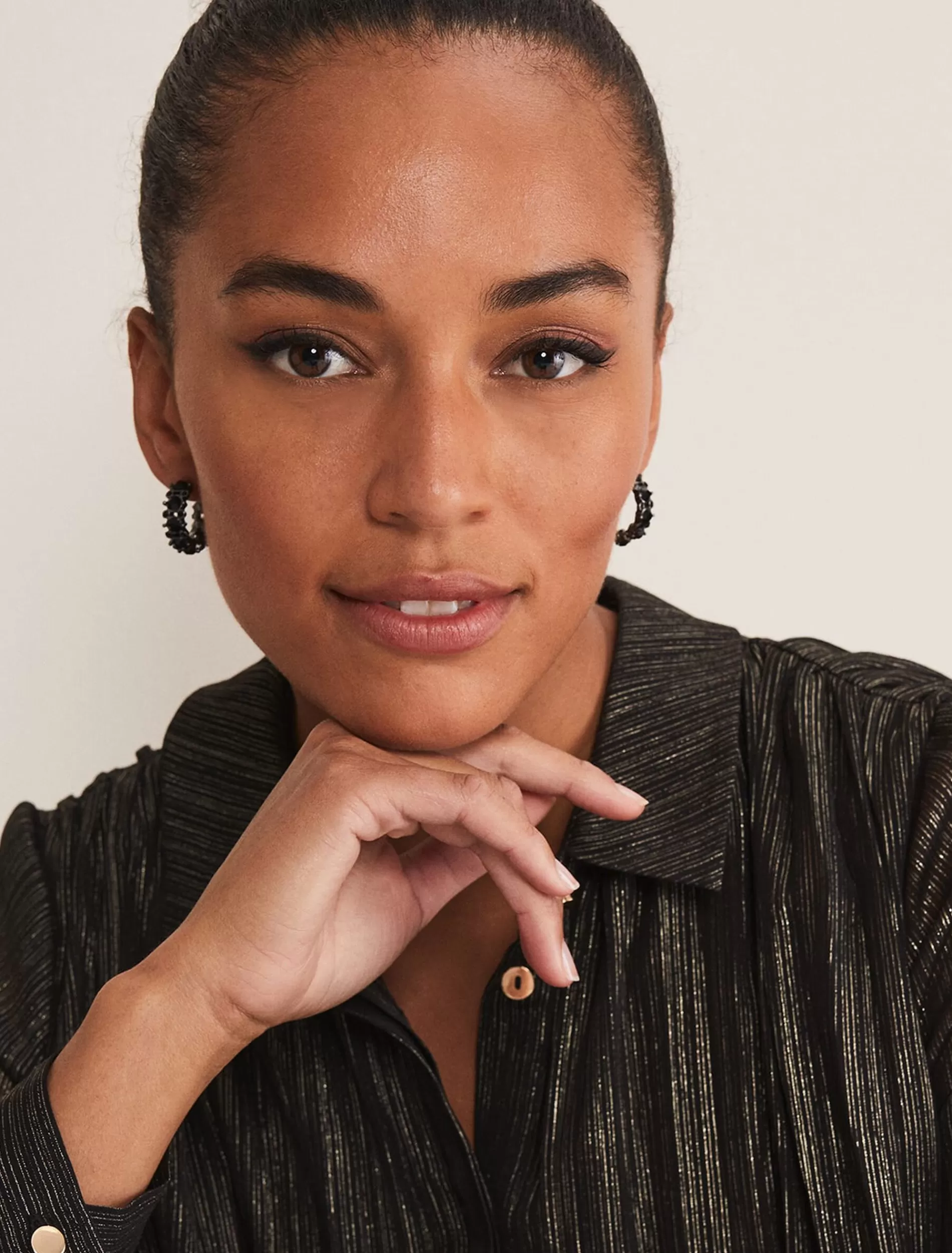 Phase Eight Stone Detail Hoop Earring Black Sale