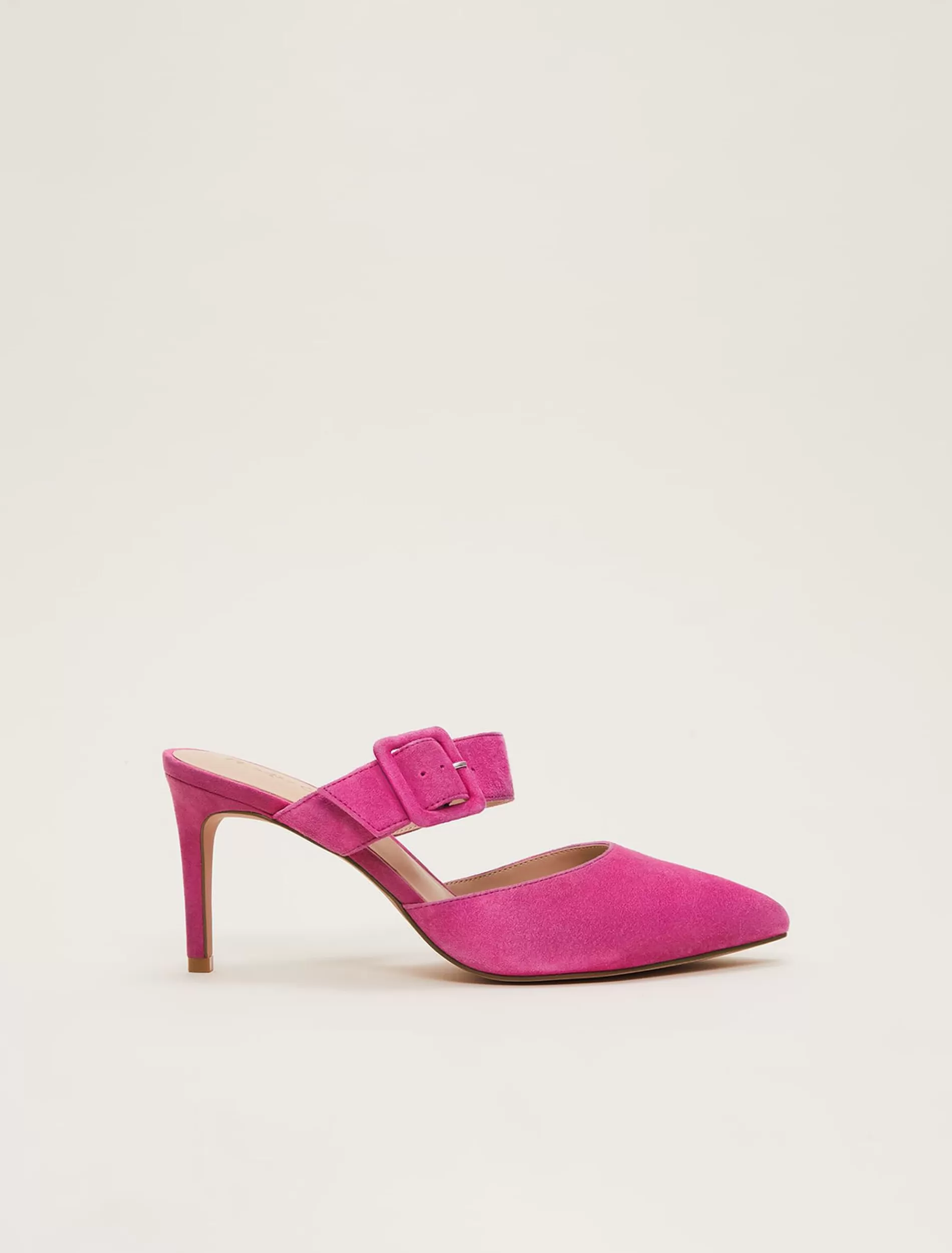 Phase Eight Suede Buckle Backless Heel Neon Pink Shop