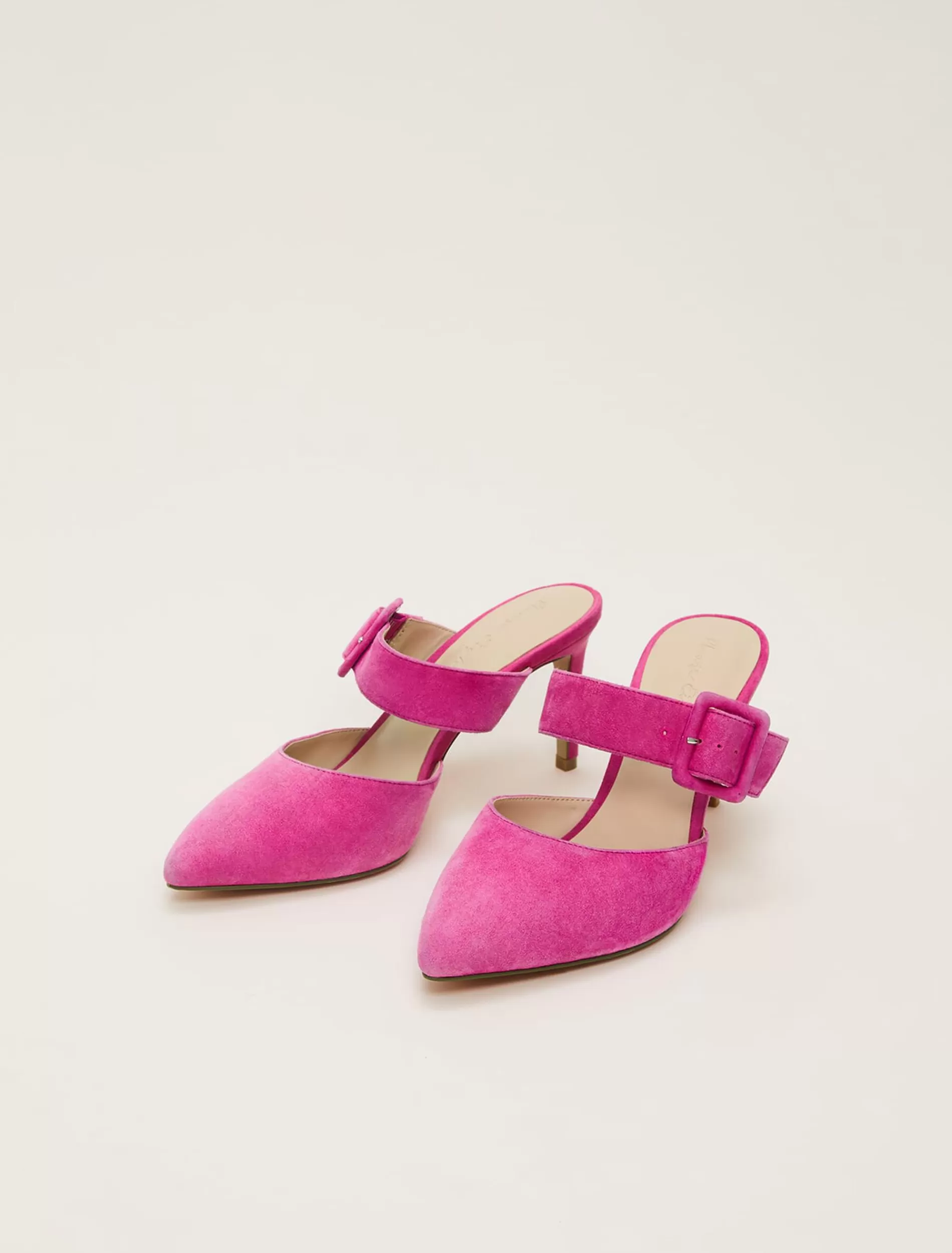 Phase Eight Suede Buckle Backless Heel Neon Pink Shop