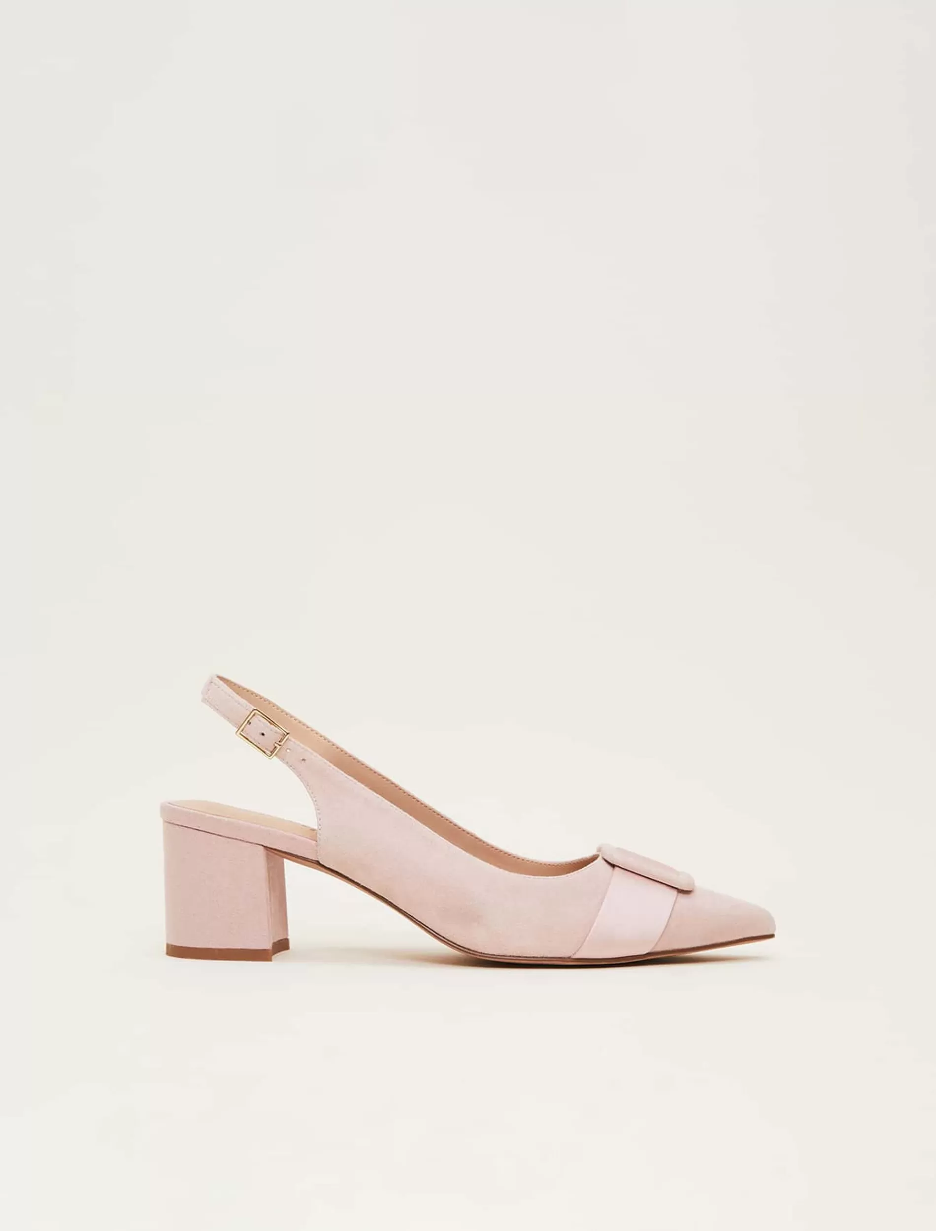 Phase Eight Suede Buckle Block Heel Shoe Antique Rose Hot