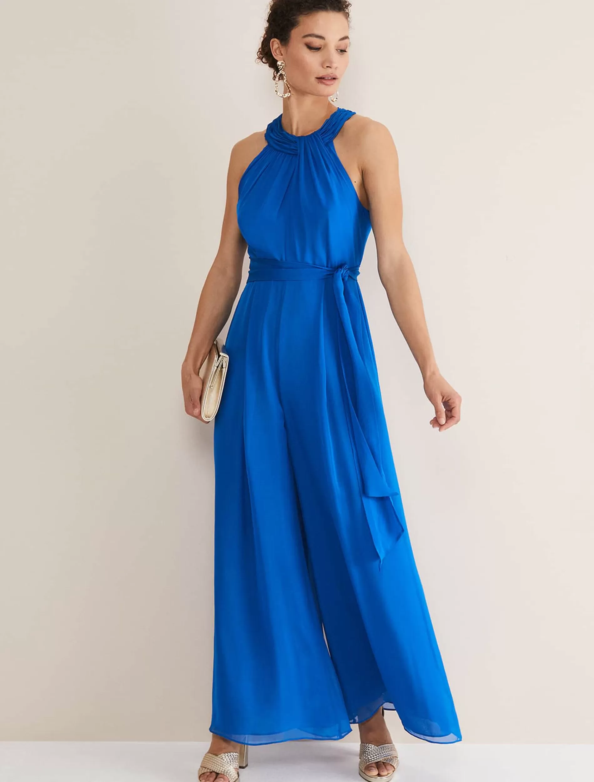 Phase Eight Susanna Silk Jumpsuit Blue Cheap