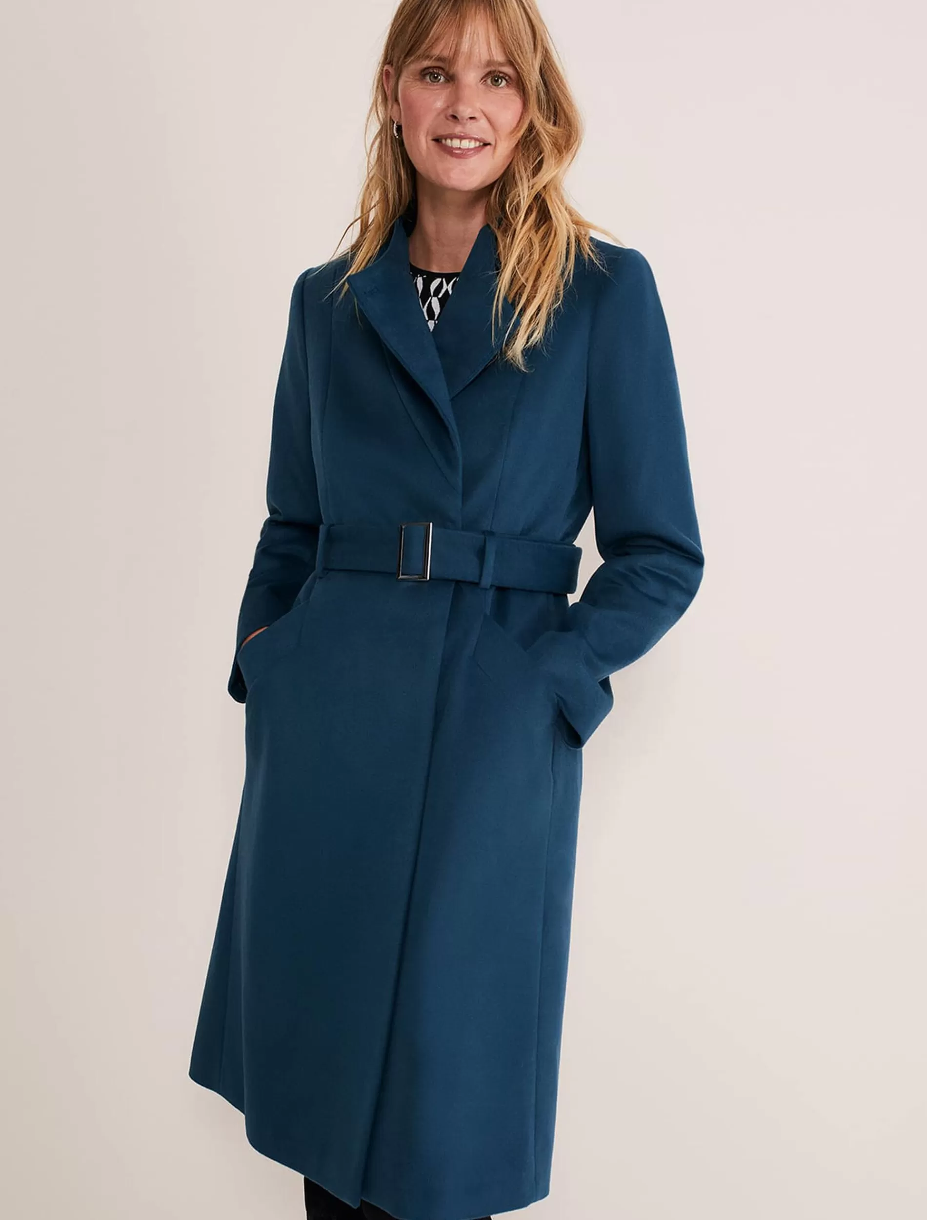 Phase Eight Susie Collarless Wrap Coat Petrol Online
