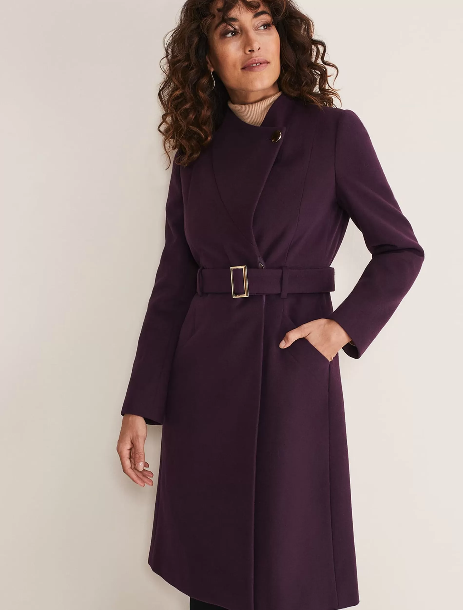 Phase Eight Susie Collarless Wrap Coat Plum Store