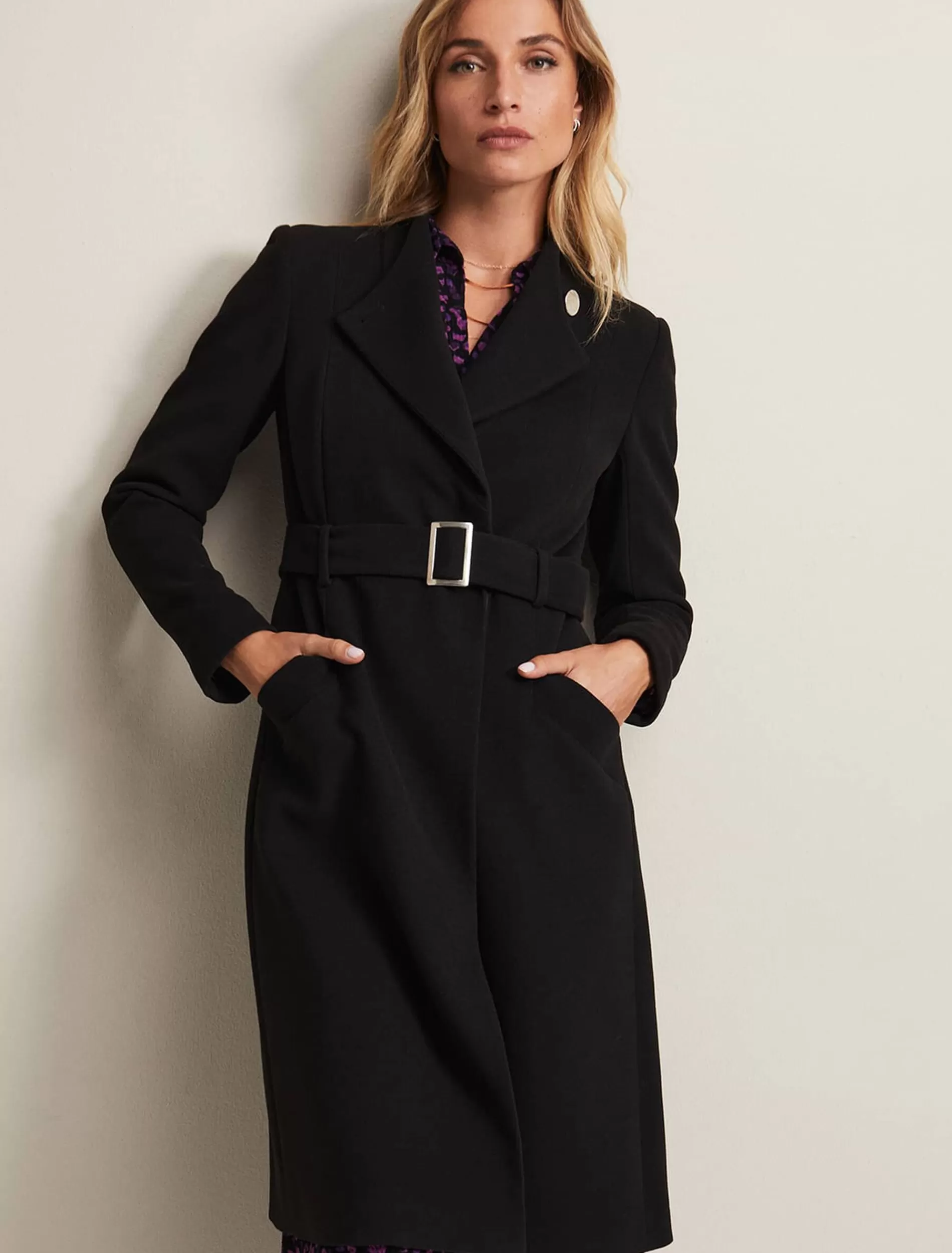 Phase Eight Susie Collarless Wrap Coat Black Shop