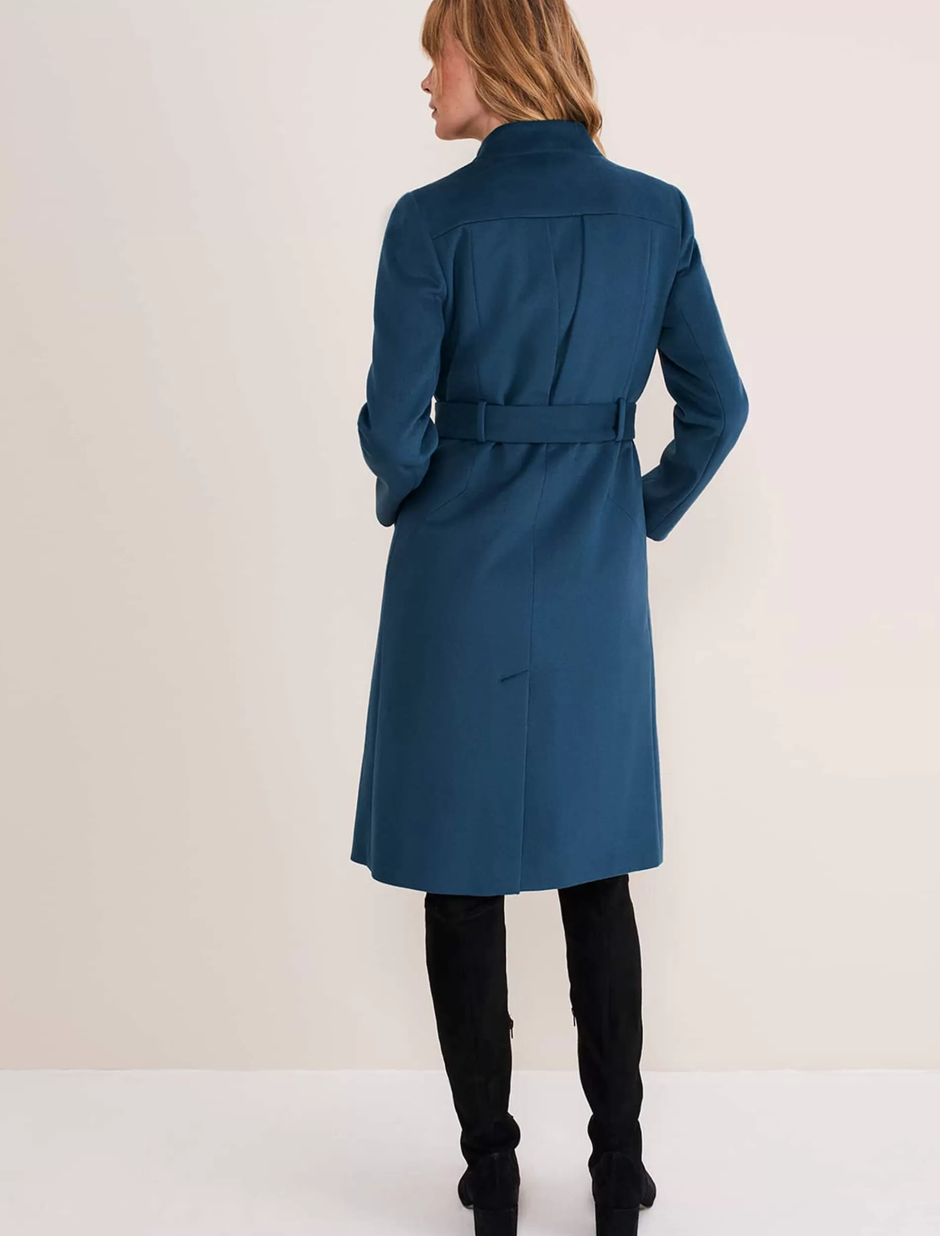 Phase Eight Susie Collarless Wrap Coat Petrol Online