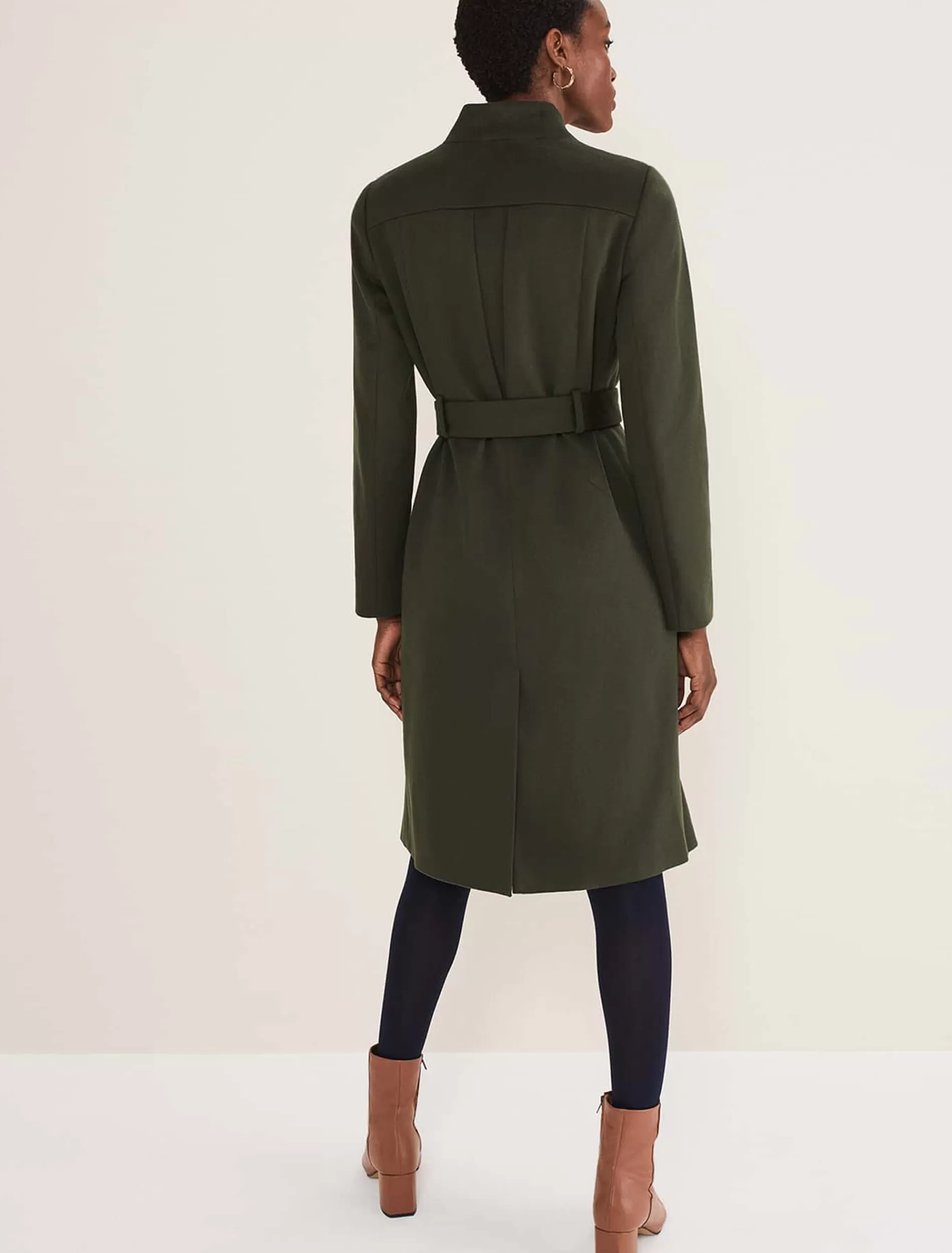 Phase Eight Susie Collarless Wrap Coat Olive Online