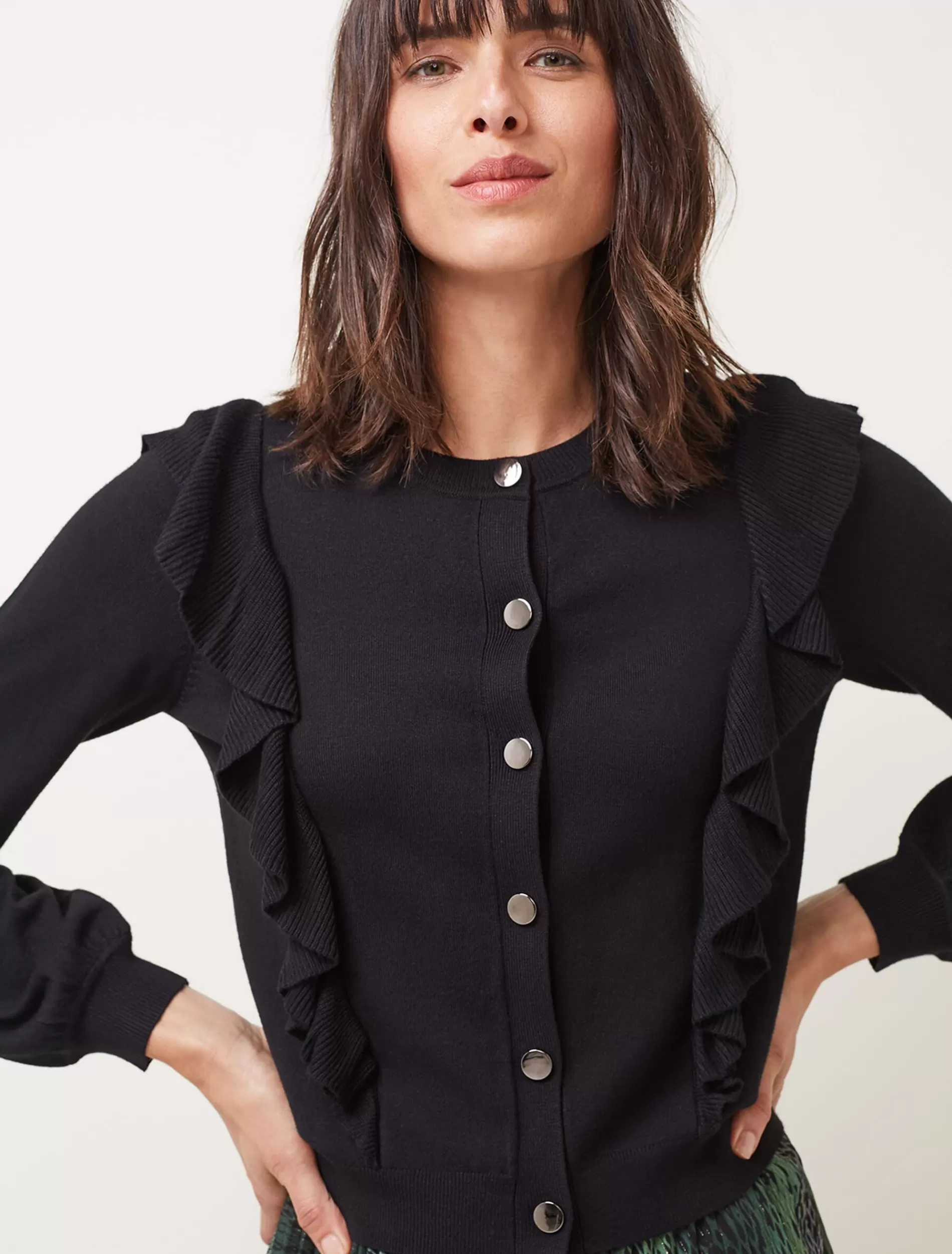 Phase Eight Susie Frill Detail Fine Knit Cardigan Black Best
