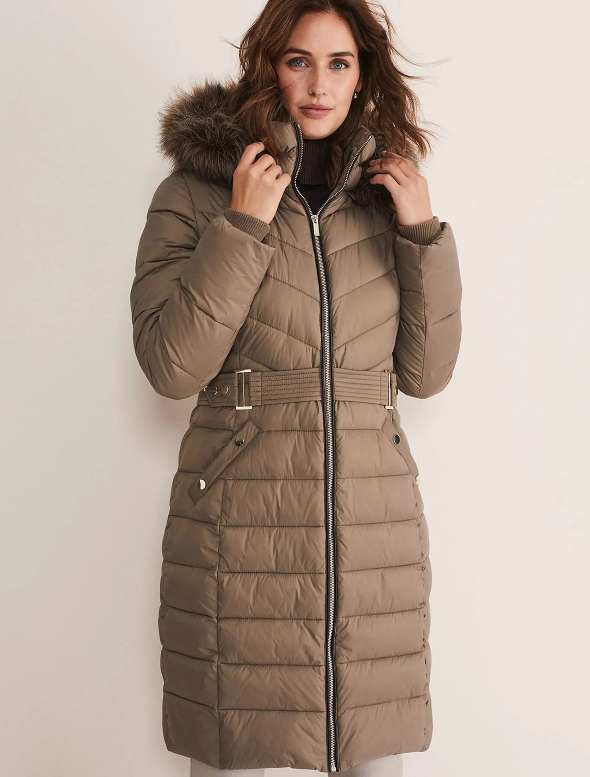 Phase Eight Synthia High Shine Midi Puffer Stone Store