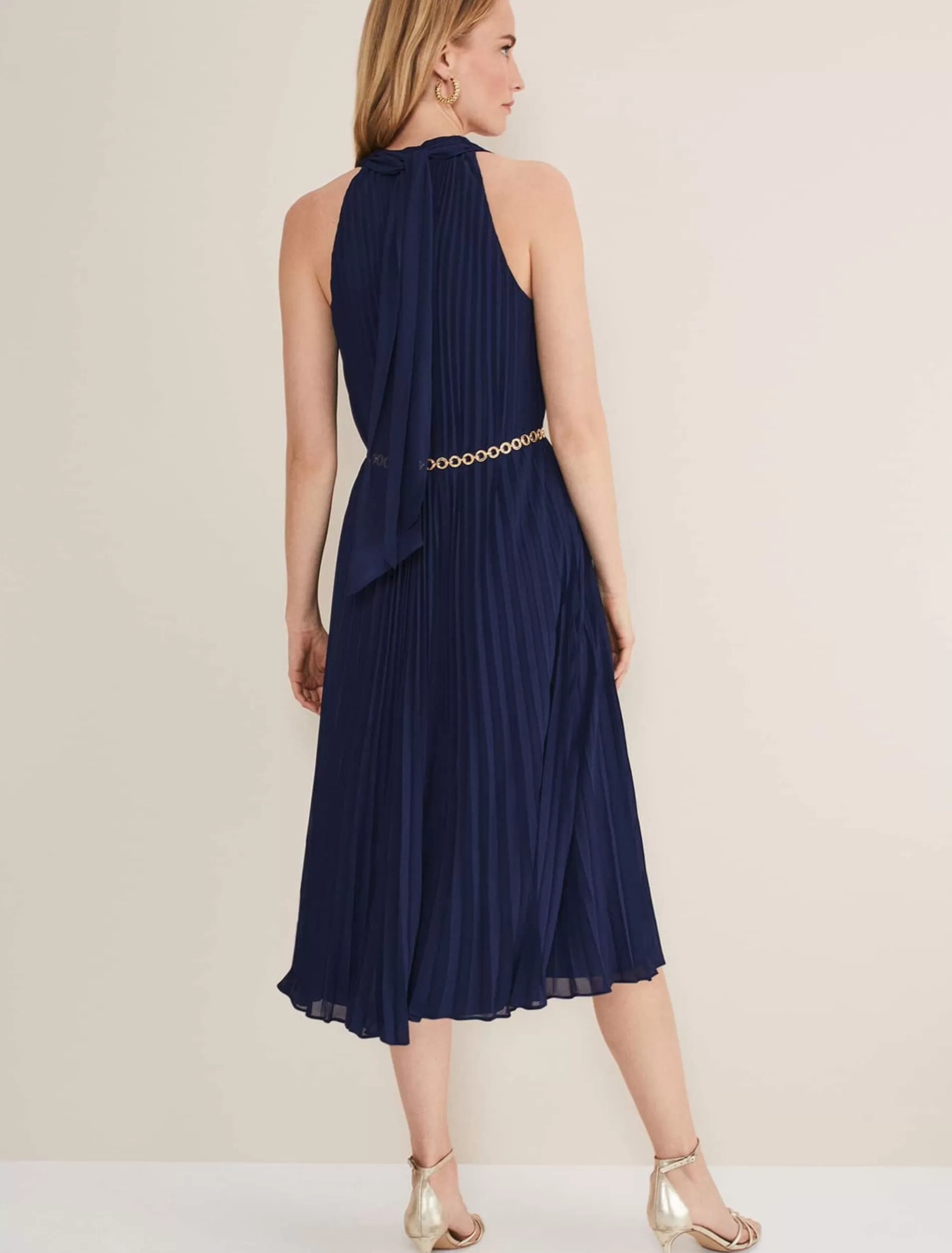 Phase Eight Tabitha Pleated Midi Dress French Navy New
