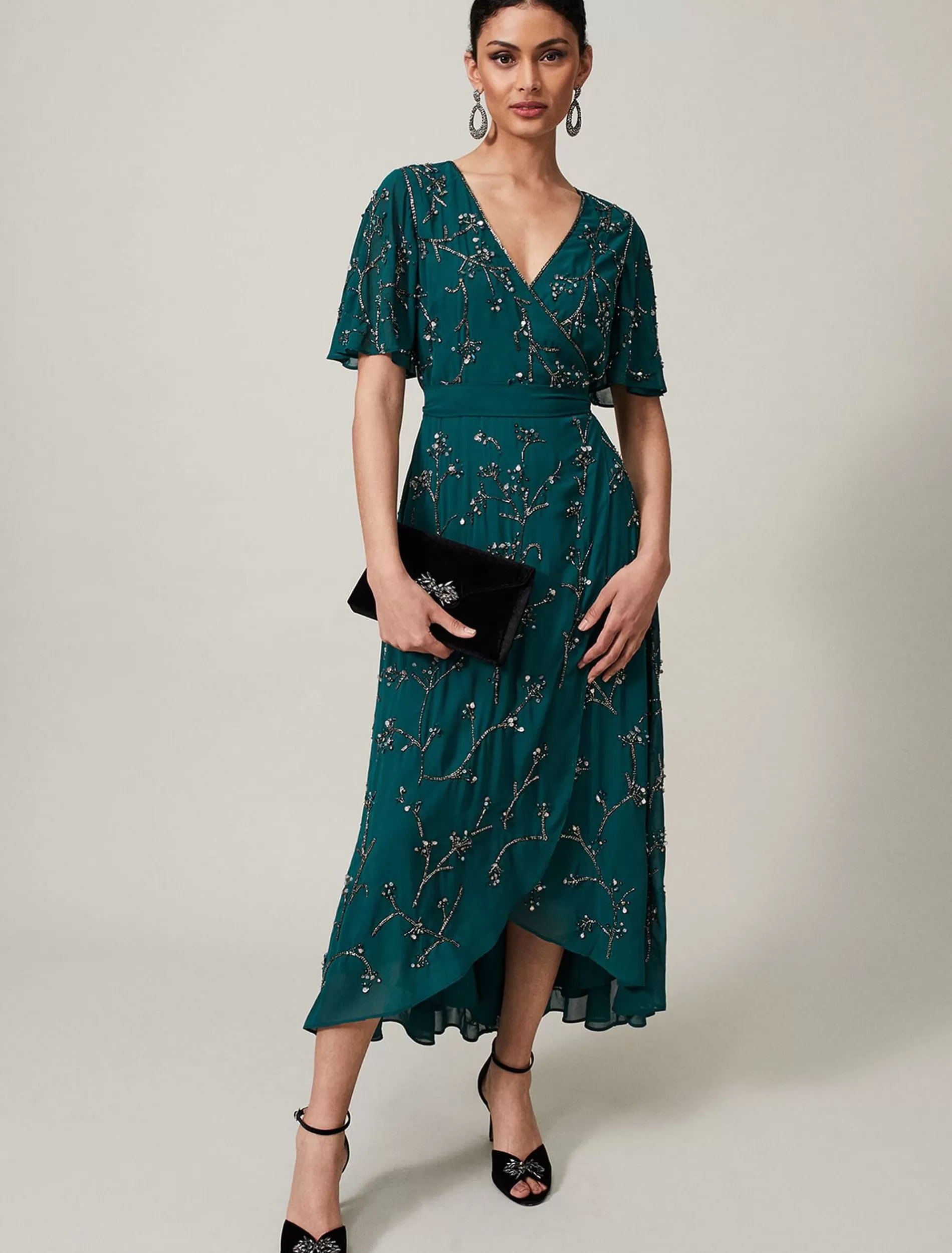 Phase Eight Talia Beaded Midaxi Dress Emerald New