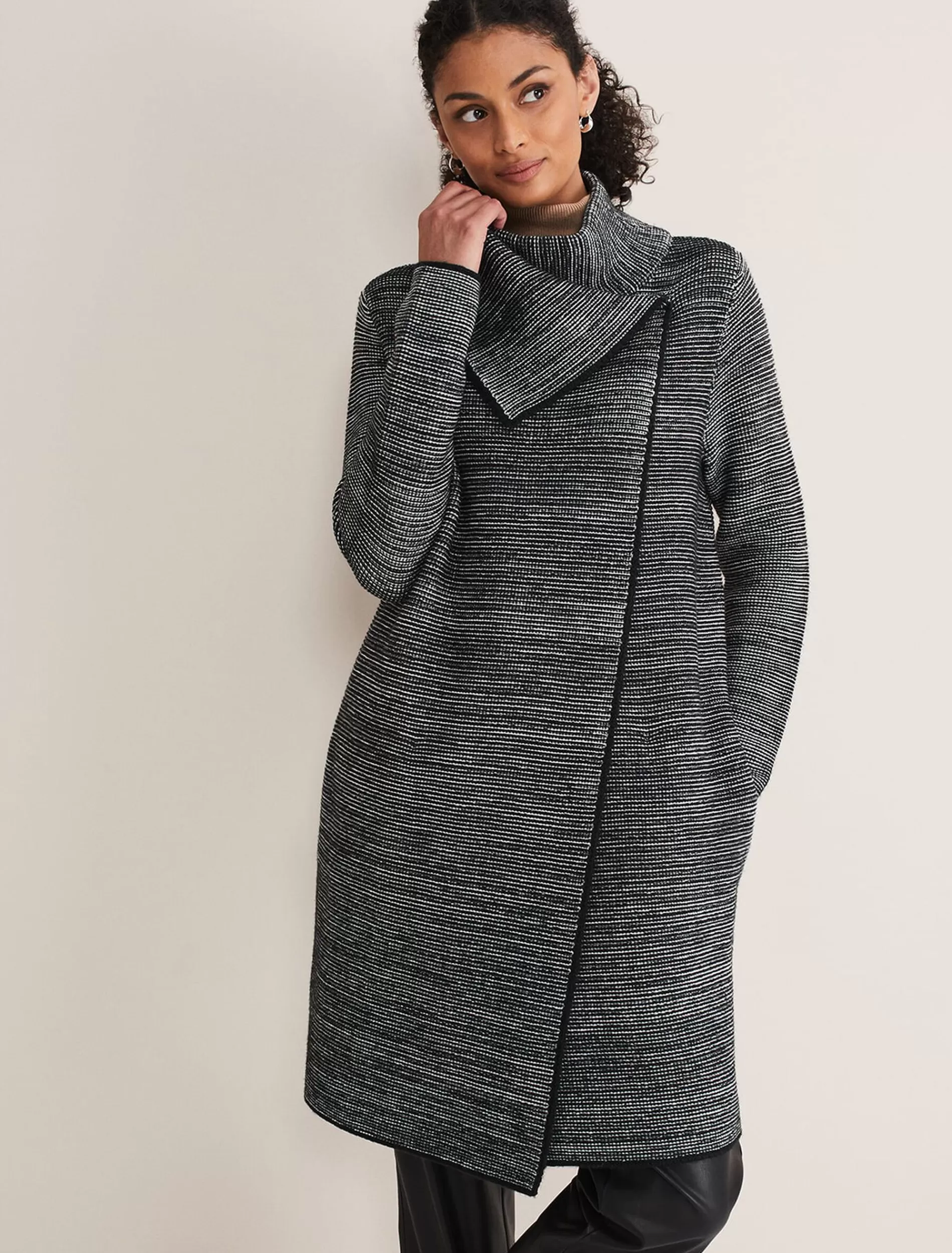 Phase Eight Talia Tweed Knit Coat Grey/Black Hot