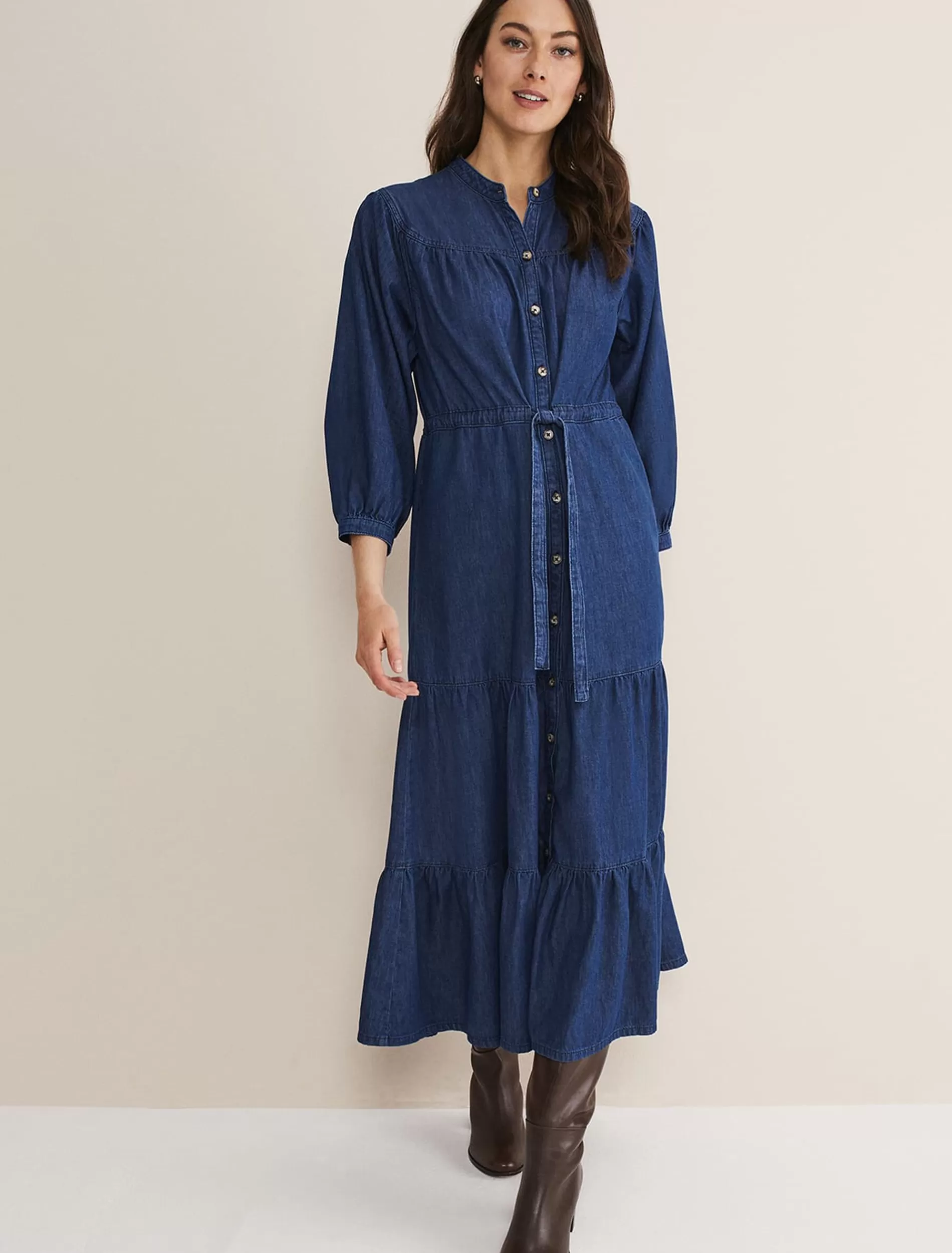 Phase Eight Talulla Tiered Denim Dress Indigo Outlet