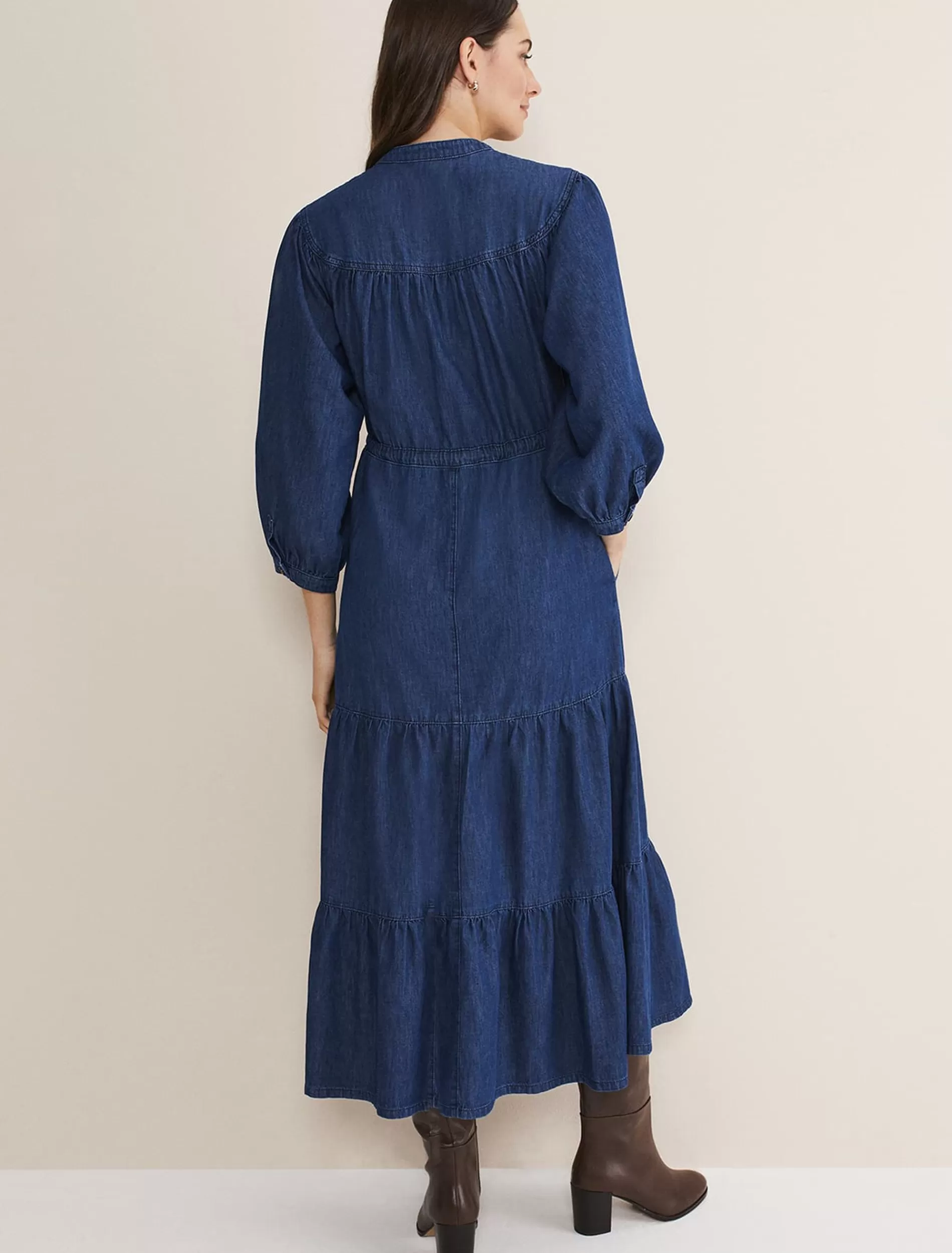Phase Eight Talulla Tiered Denim Dress Indigo Outlet