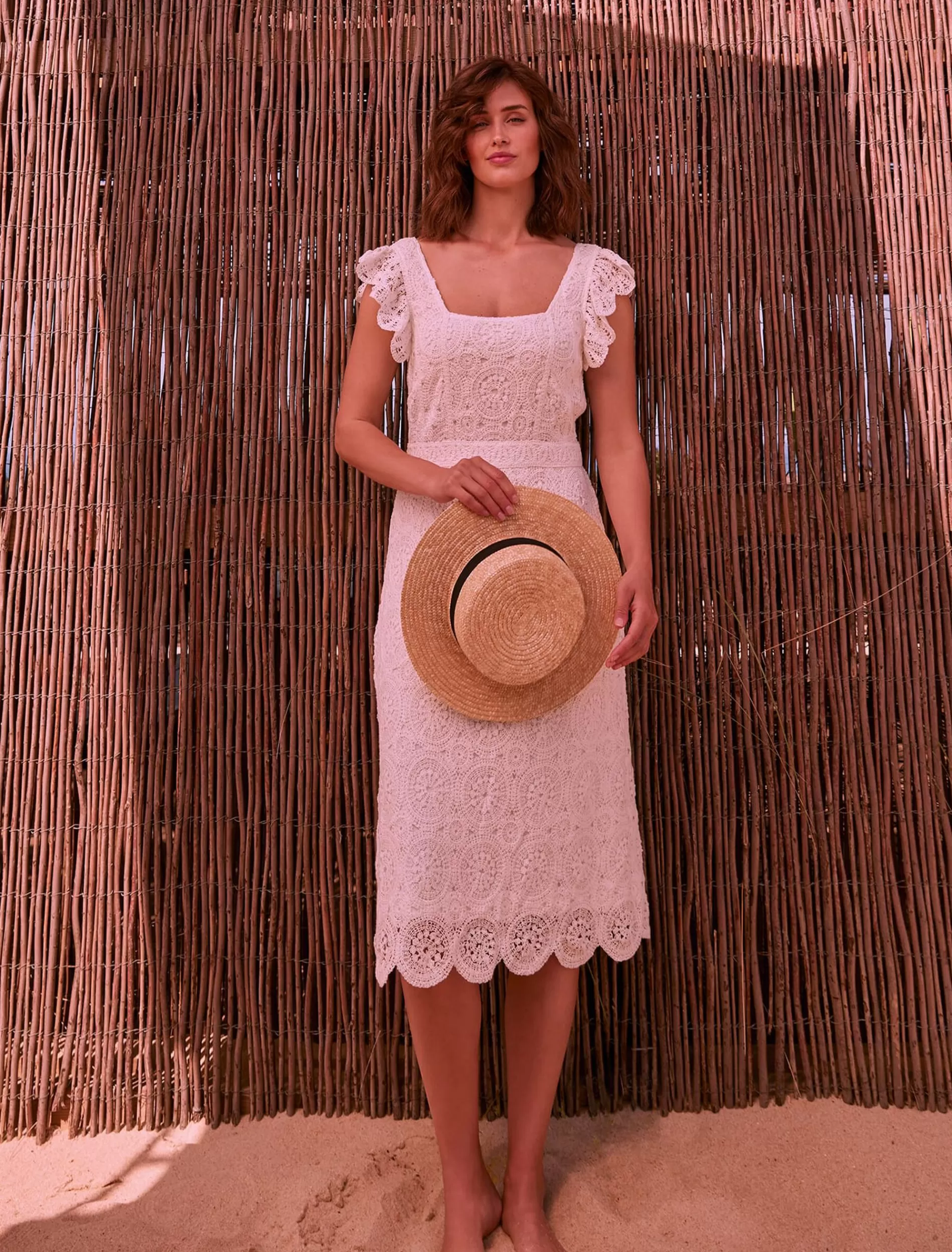 Phase Eight Tamari Crochet Knit Dress Ivory Discount