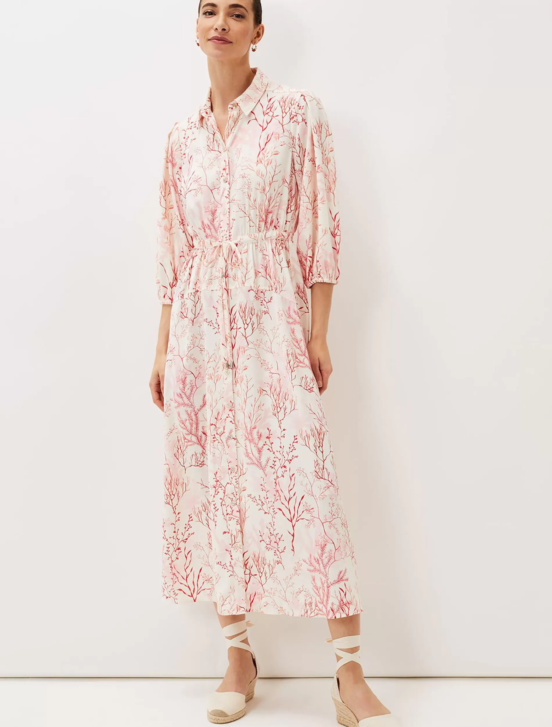 Phase Eight Tana Coral Printed Midi Dress Ivory/Red Flash Sale