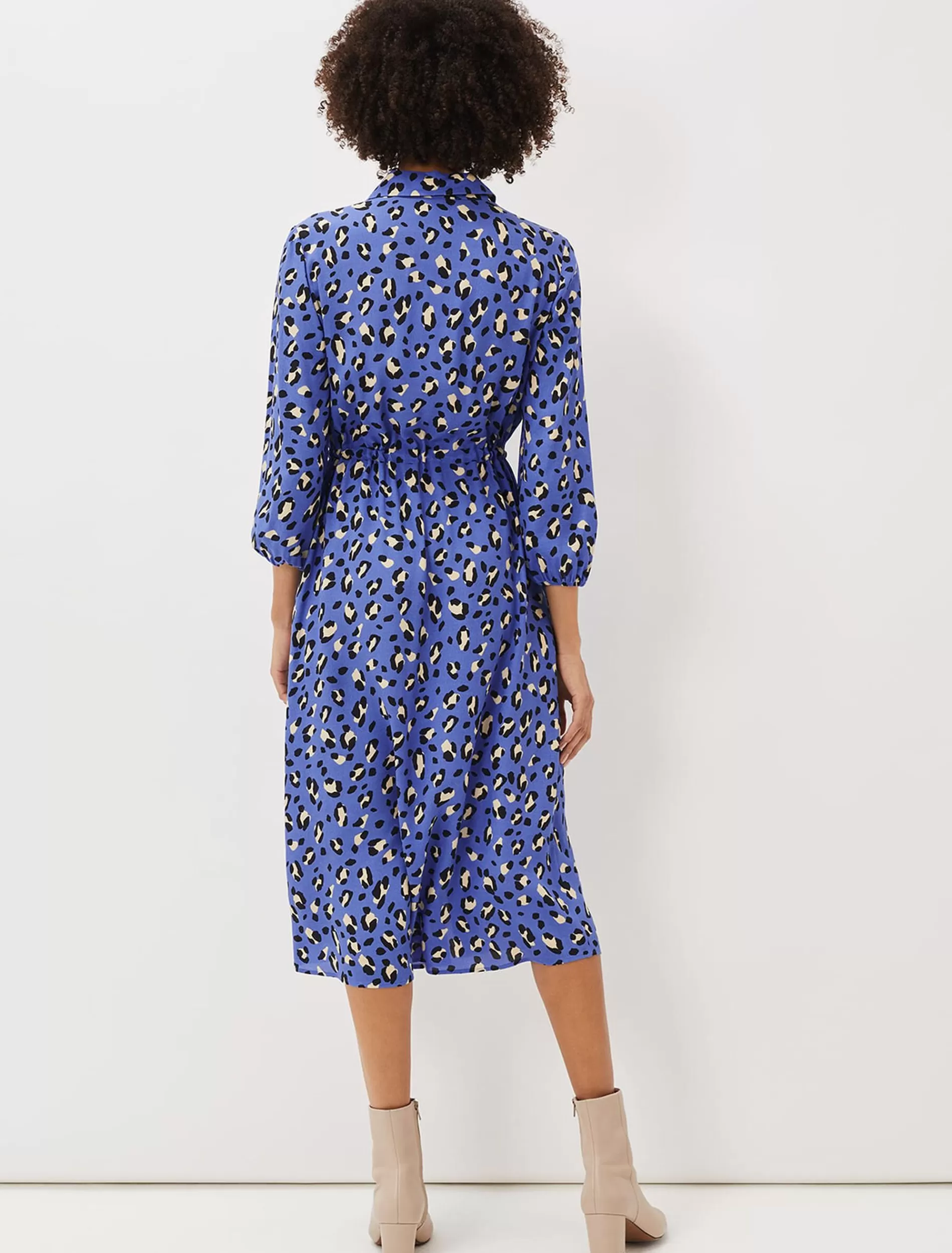 Phase Eight Tana Leopard Print Midi Shirt Dress Blue Store