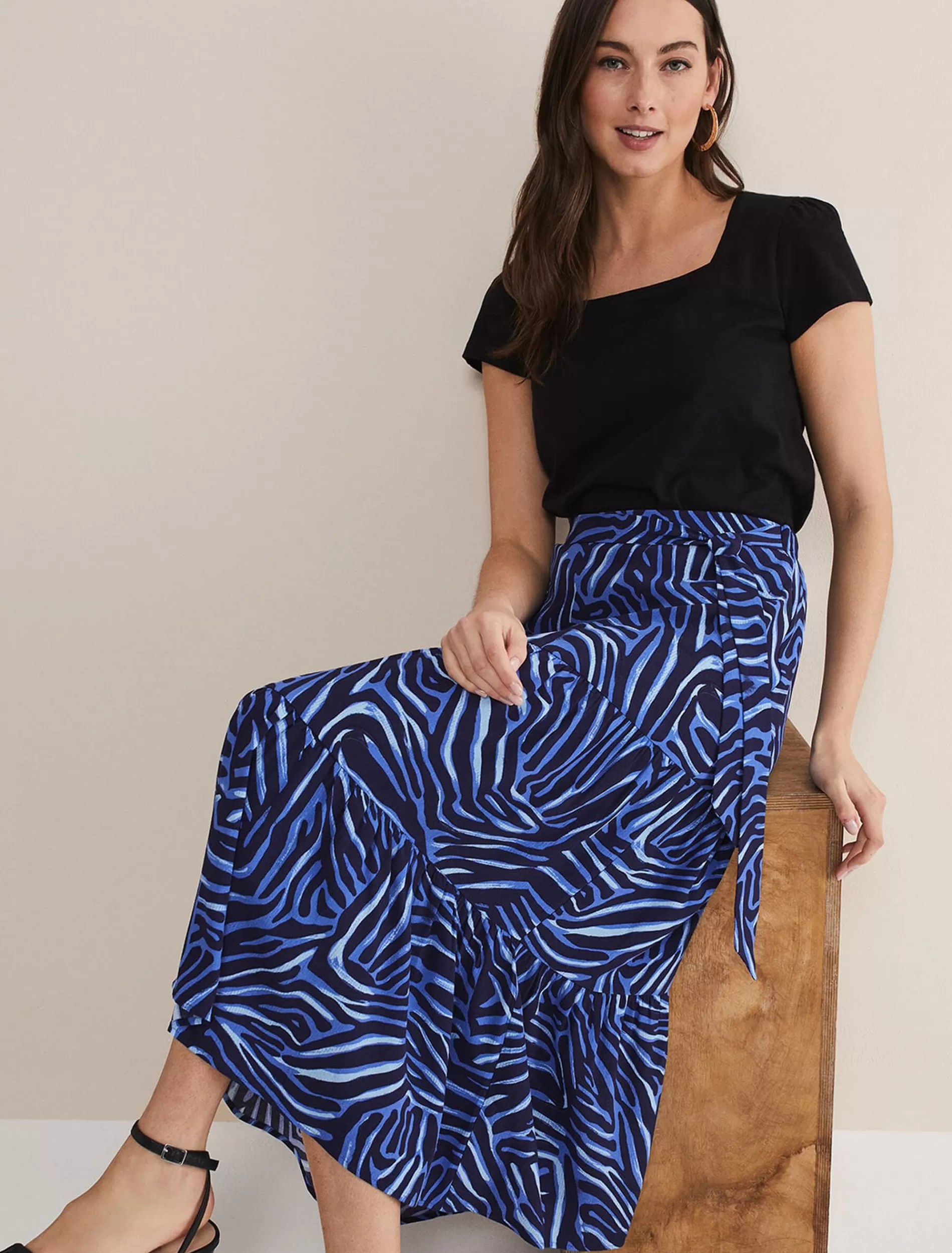 Phase Eight Tana Zebra Skirt Blue Multi Online