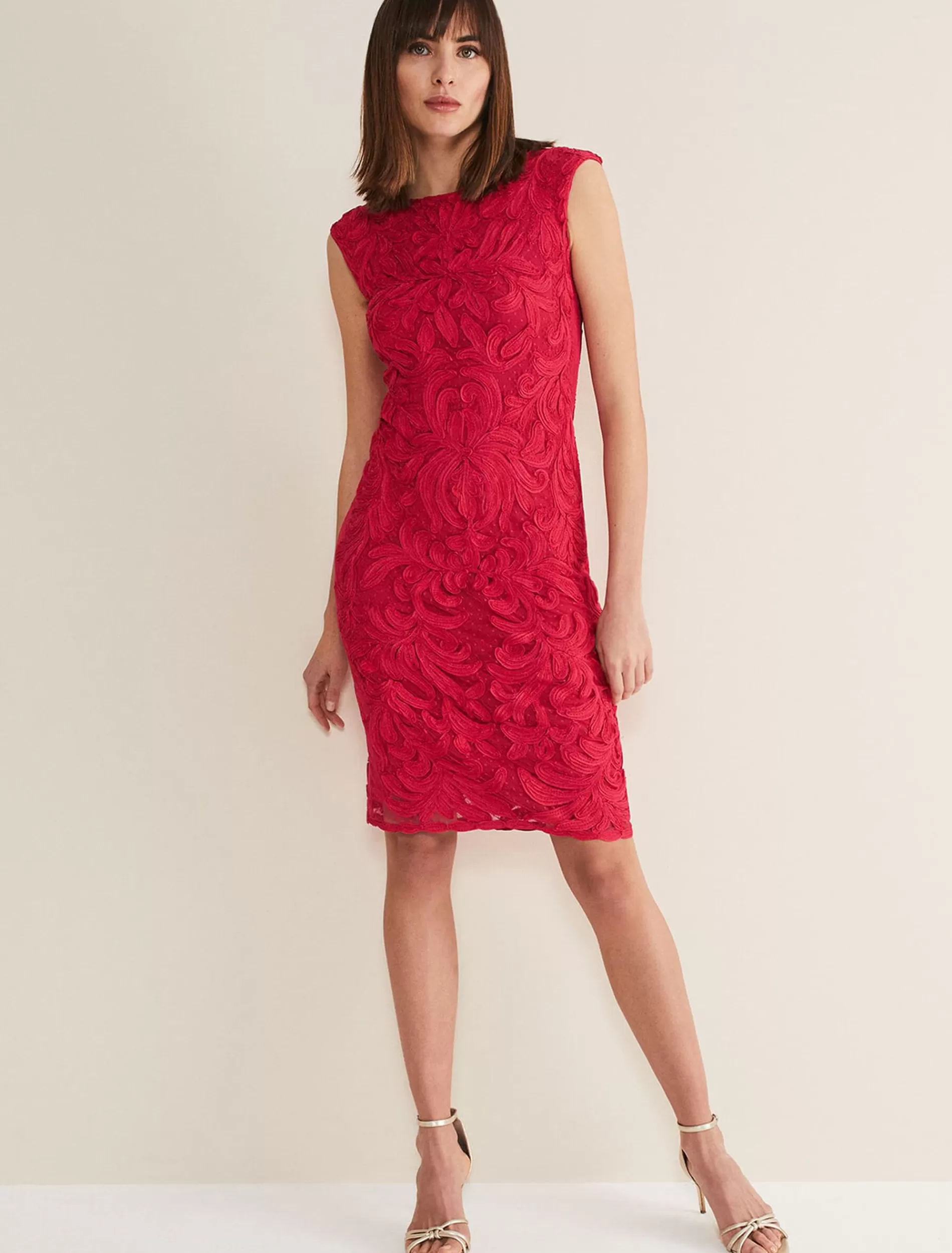 Phase Eight Tania Tapework Dress Raspberry Cheap