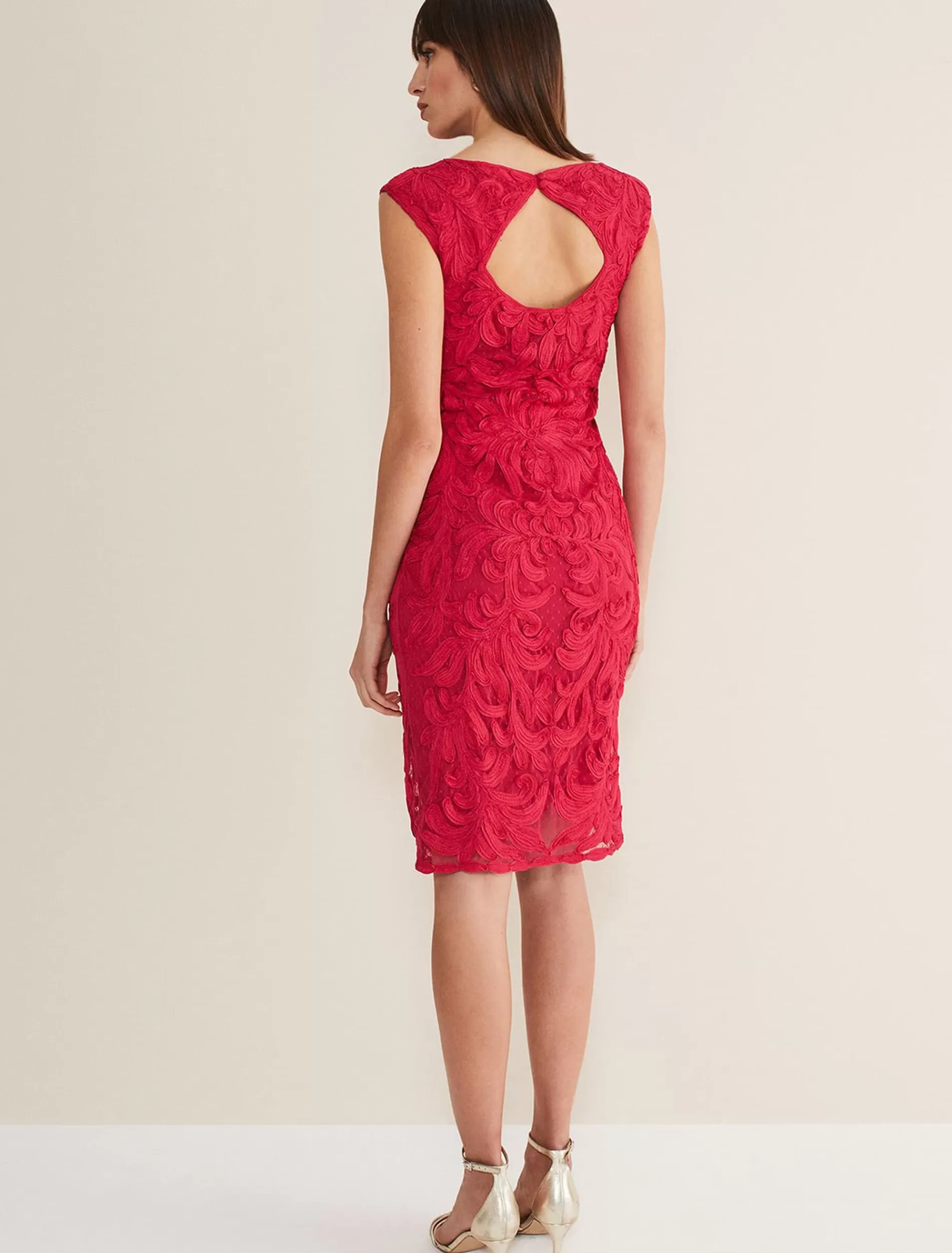 Phase Eight Tania Tapework Dress Raspberry Cheap