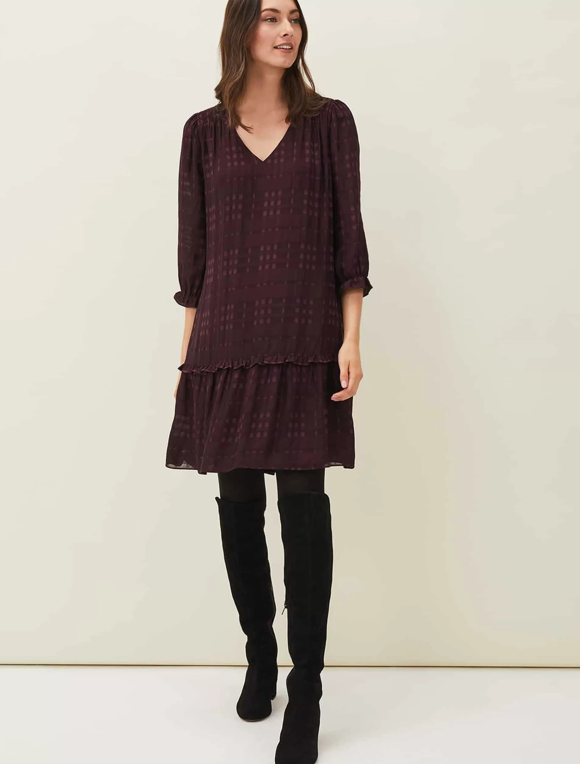 Phase Eight Tansy Ruffle Swing Dress Blackcurrant Hot