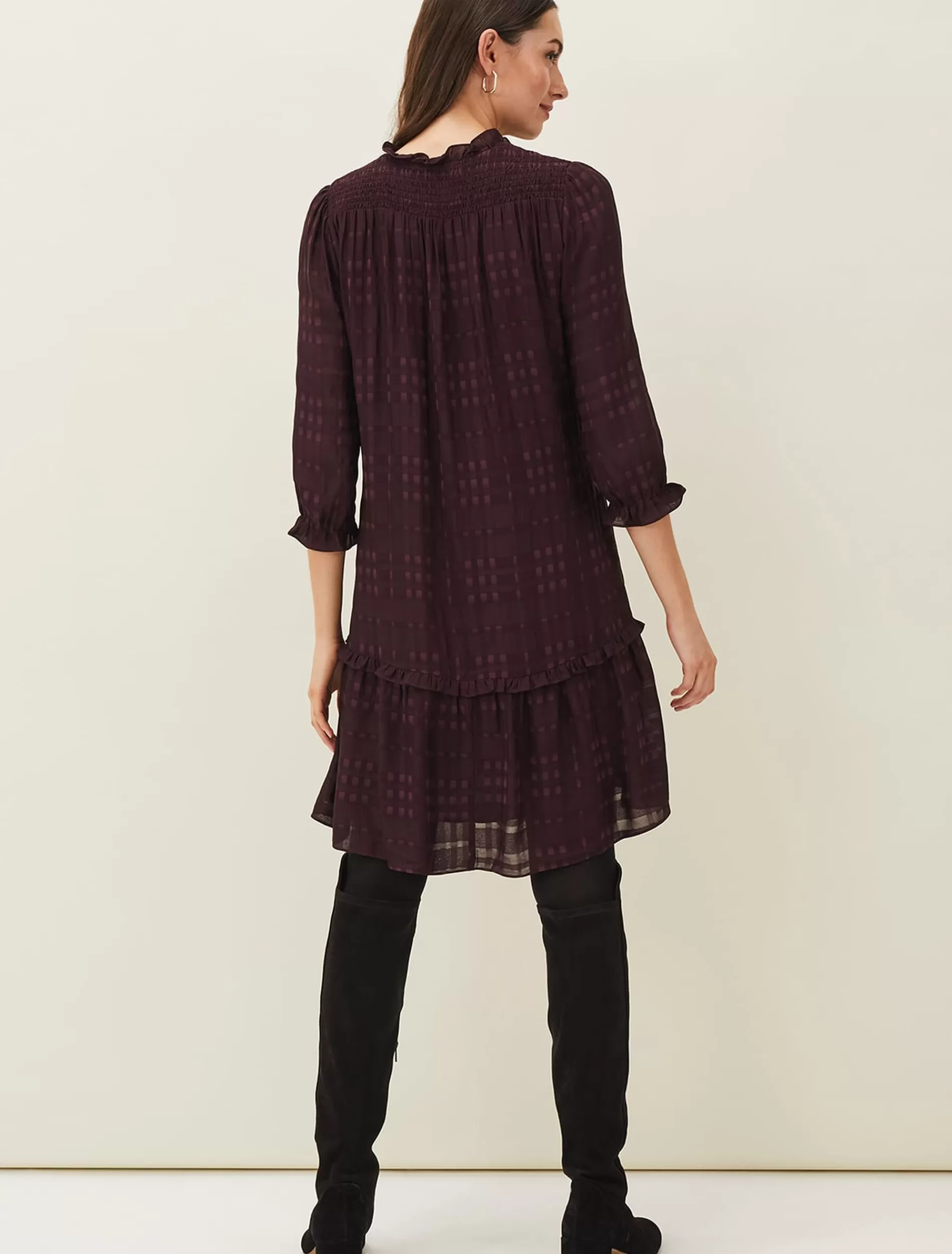 Phase Eight Tansy Ruffle Swing Dress Blackcurrant Hot