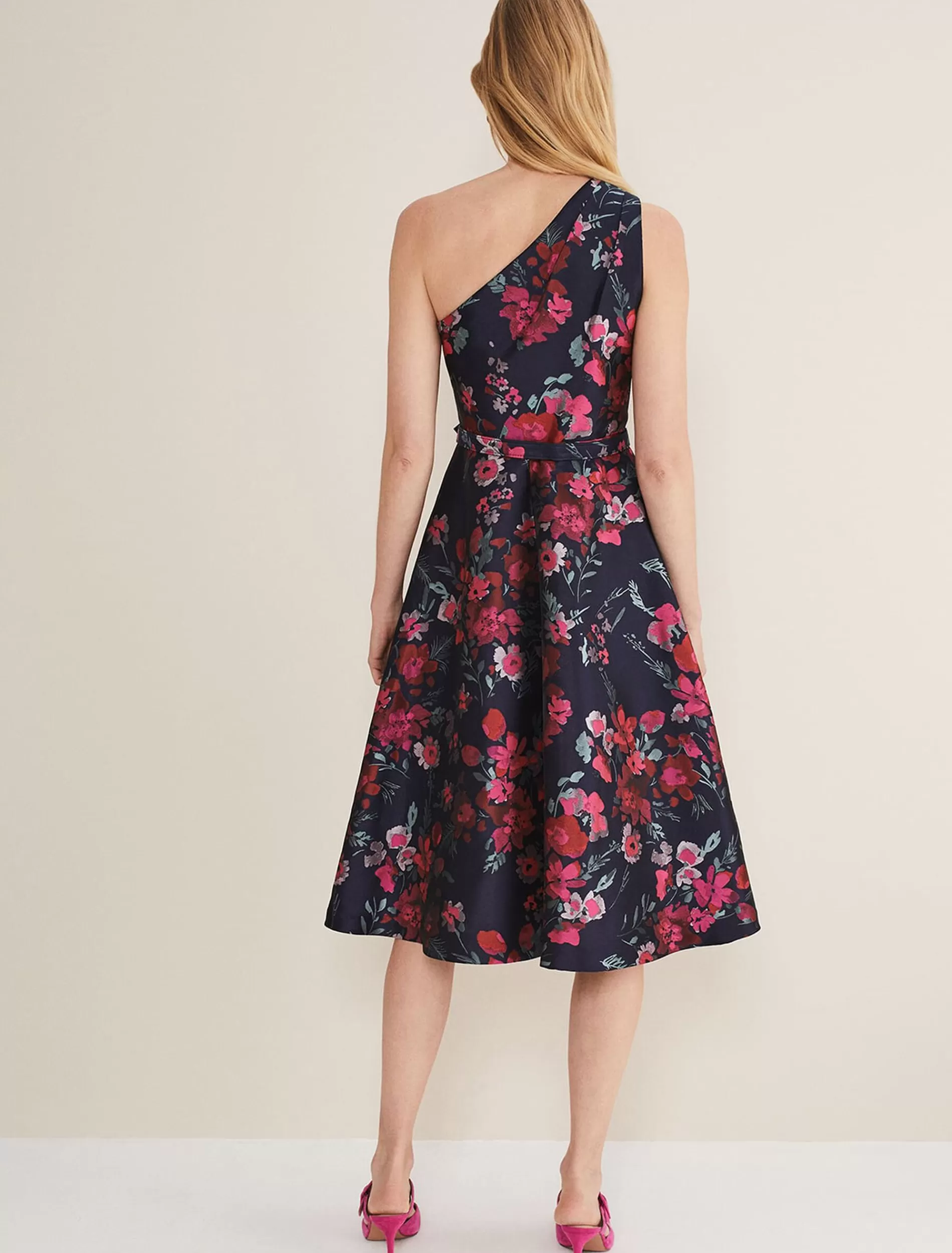 Phase Eight Tasha One Shoulder Jacquard Dress Navy/Multi Shop