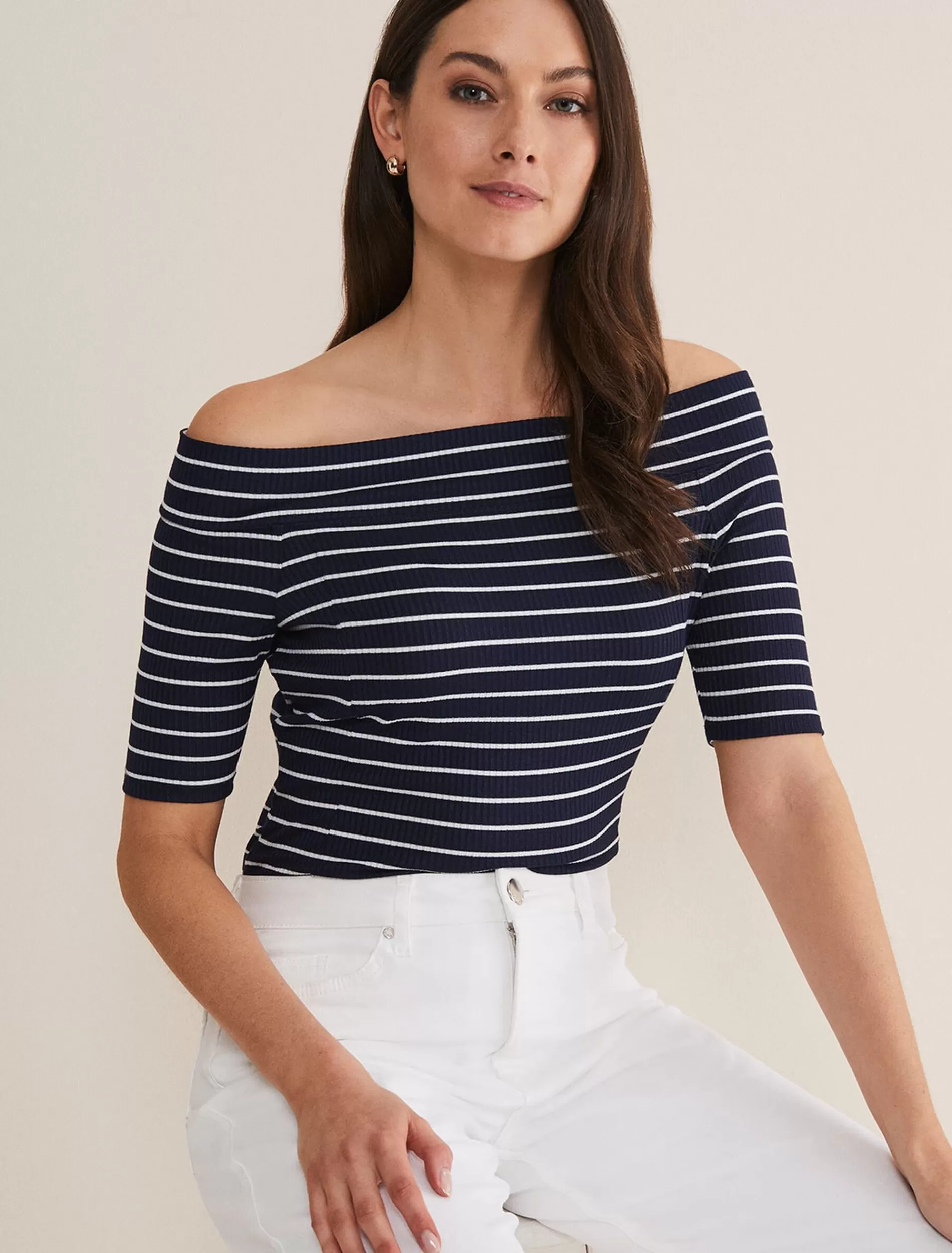 Phase Eight Taylah Striped Bandeau Top Navy/Ivory Cheap