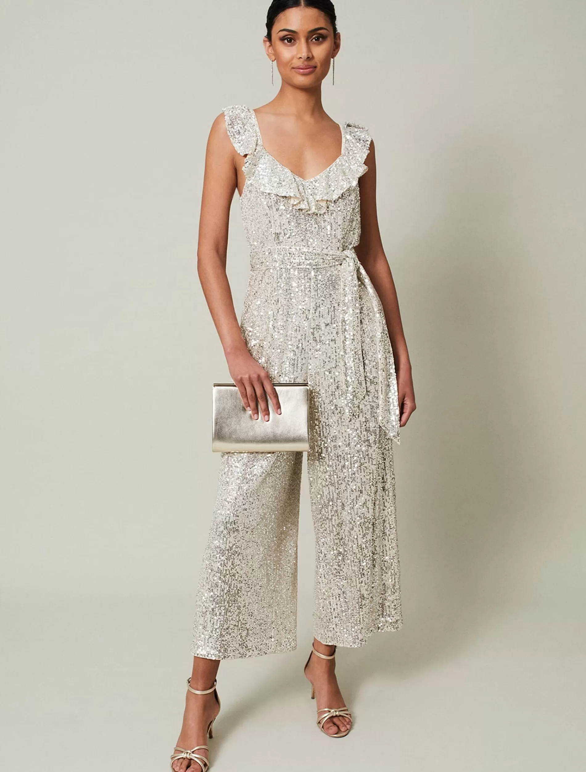 Phase Eight Tazanna Sequin Wide Leg Jumpsuit Silver Flash Sale