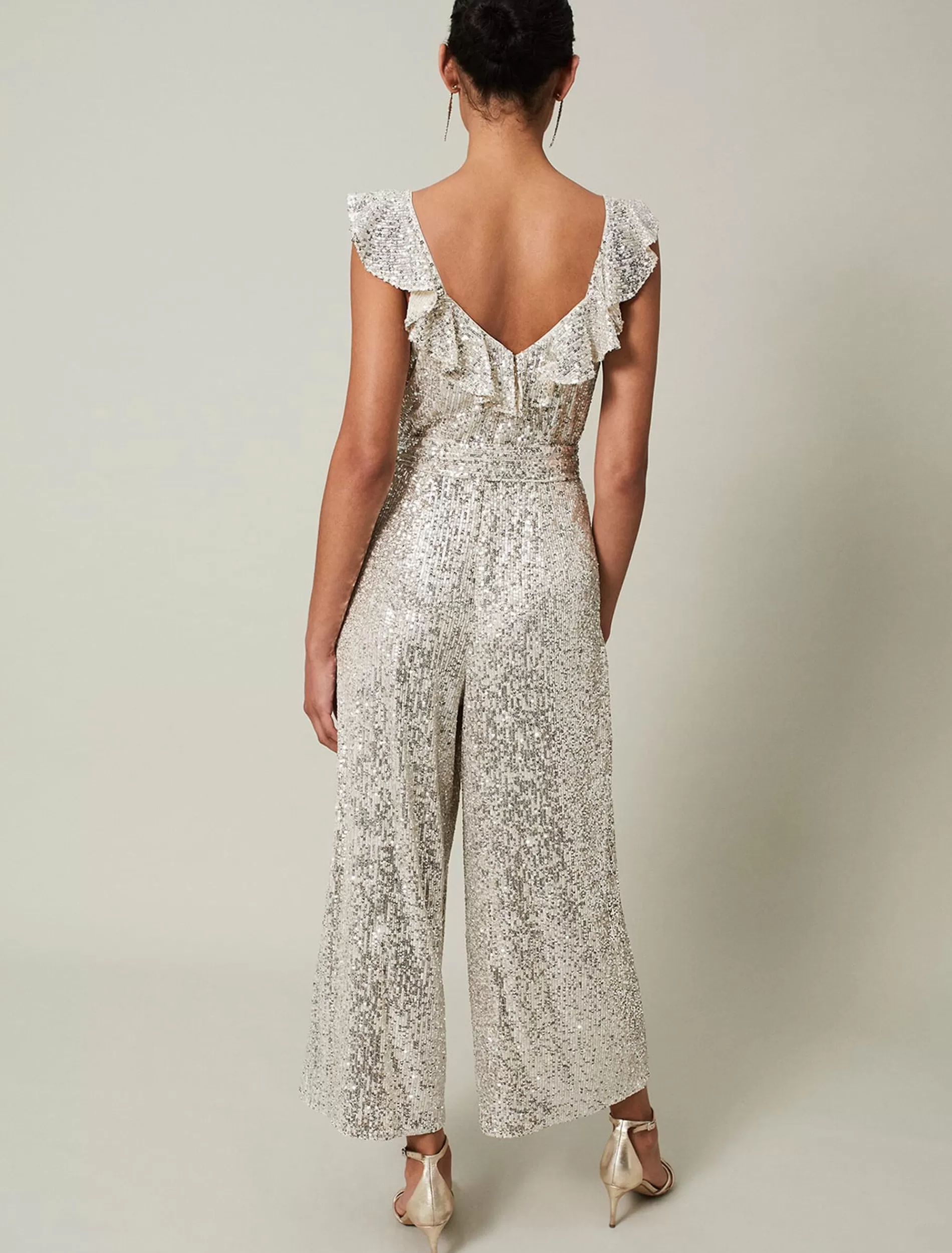 Phase Eight Tazanna Sequin Wide Leg Jumpsuit Silver Flash Sale