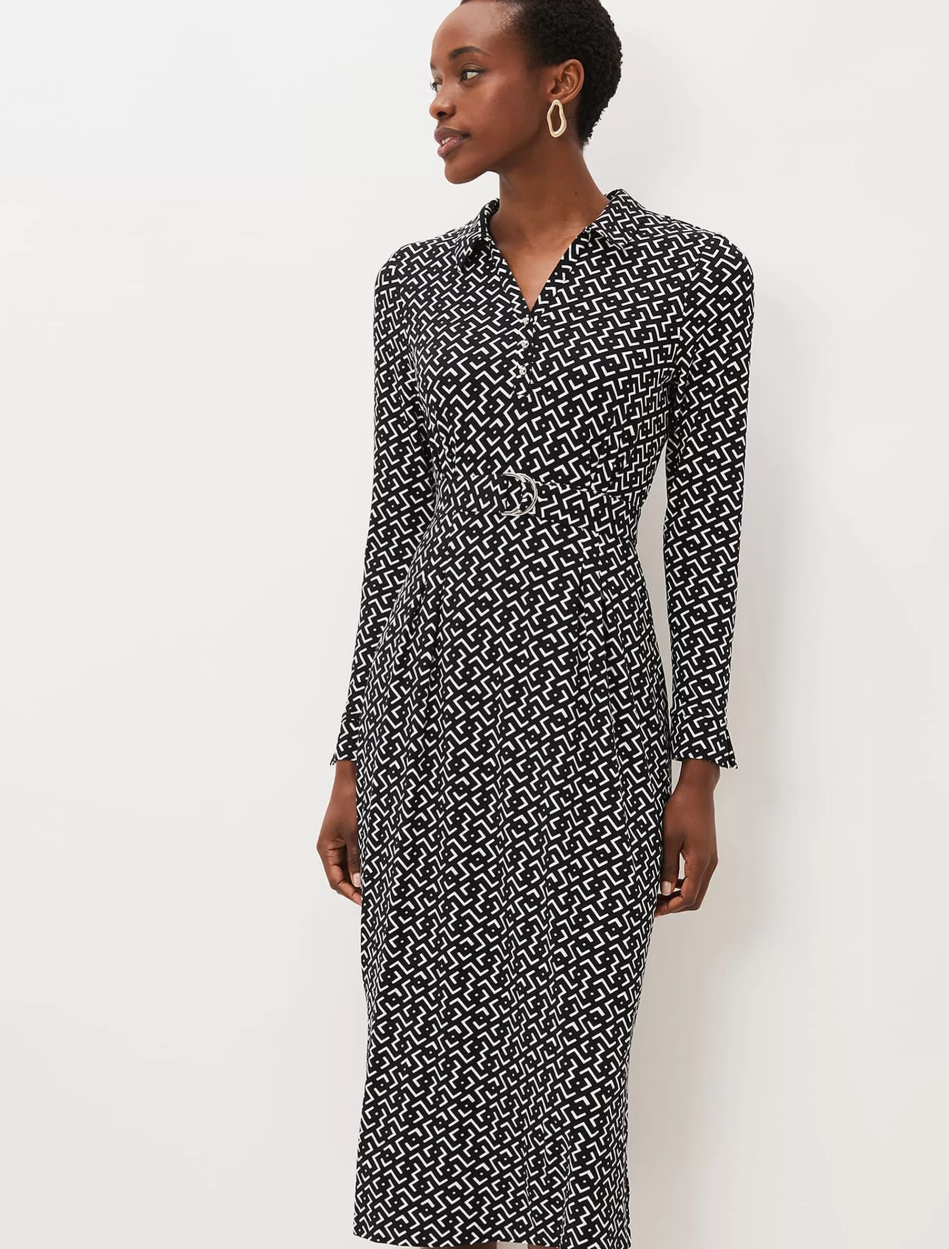 Phase Eight Teigan Abstract Print Midi Dress Black/Ivory Clearance
