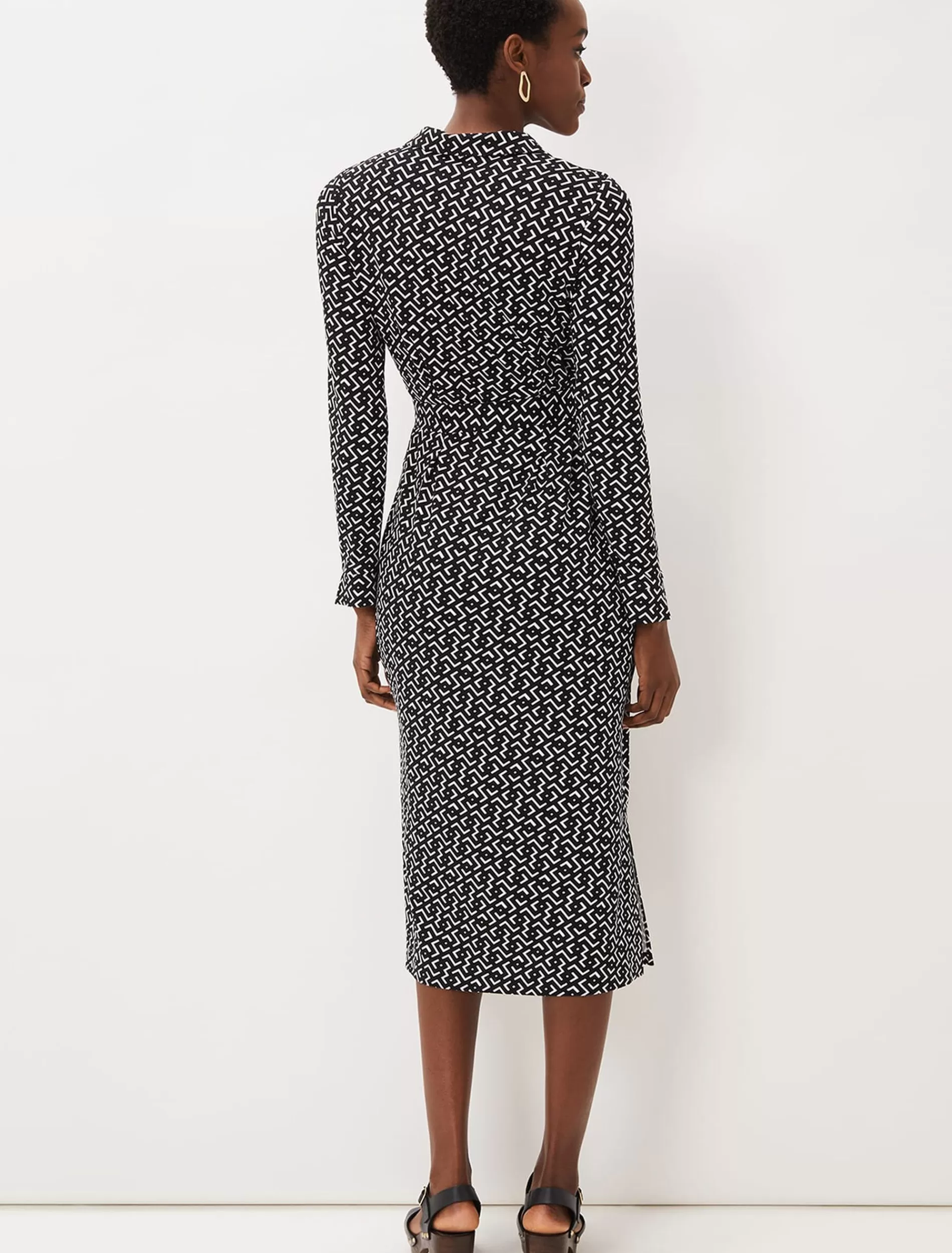 Phase Eight Teigan Abstract Print Midi Dress Black/Ivory Clearance