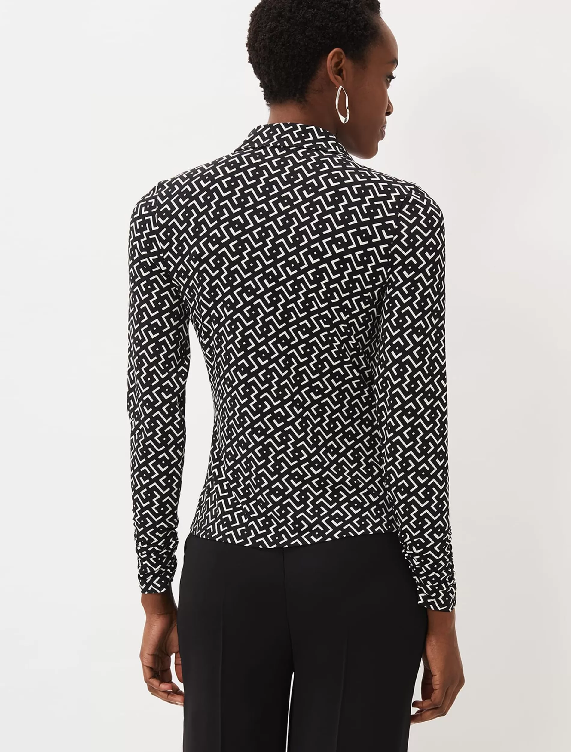 Phase Eight Teigan Jersey Popper Front Shirt Black/Ivory Best