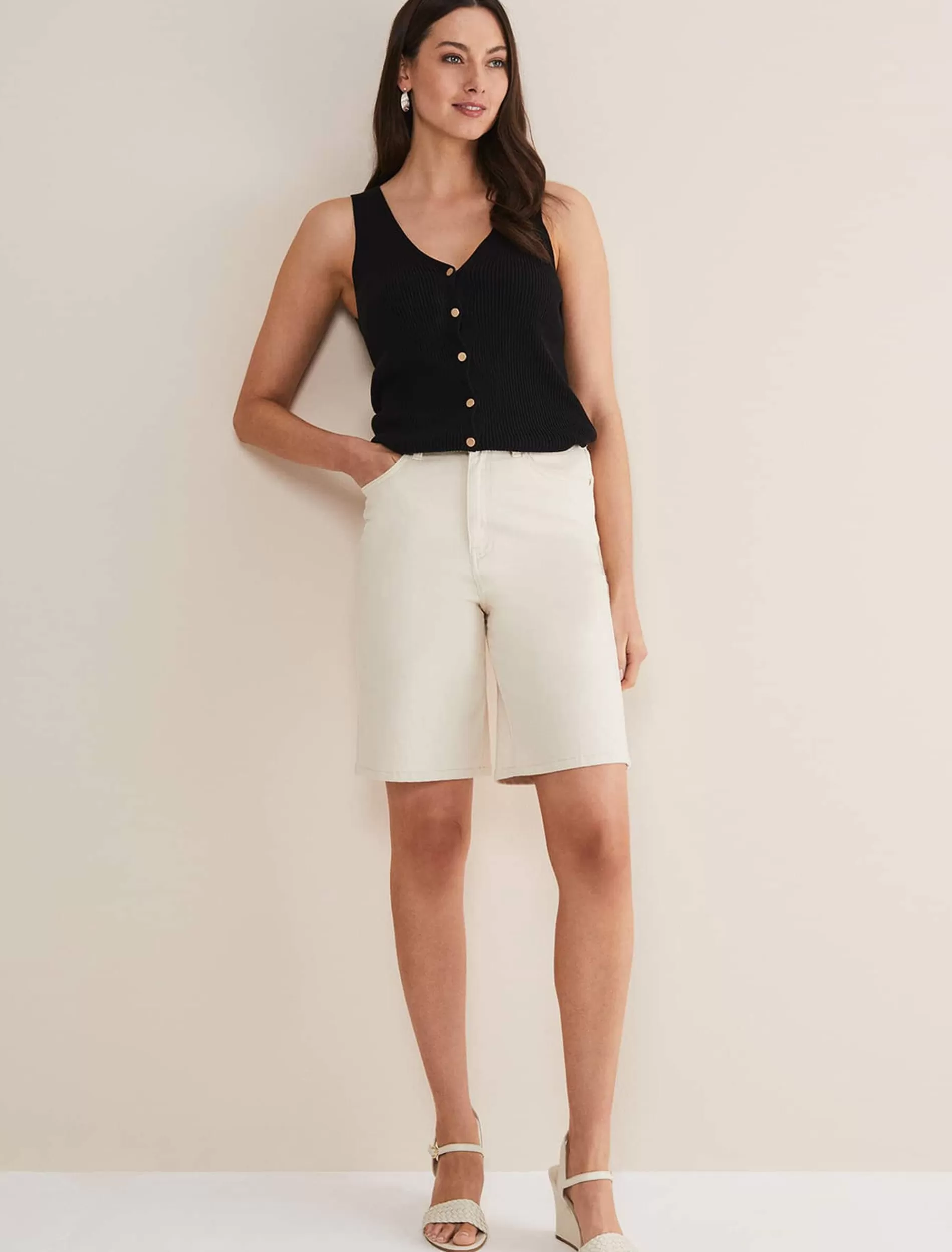 Phase Eight Telissa Denim Bermuda Shorts Neutral Discount