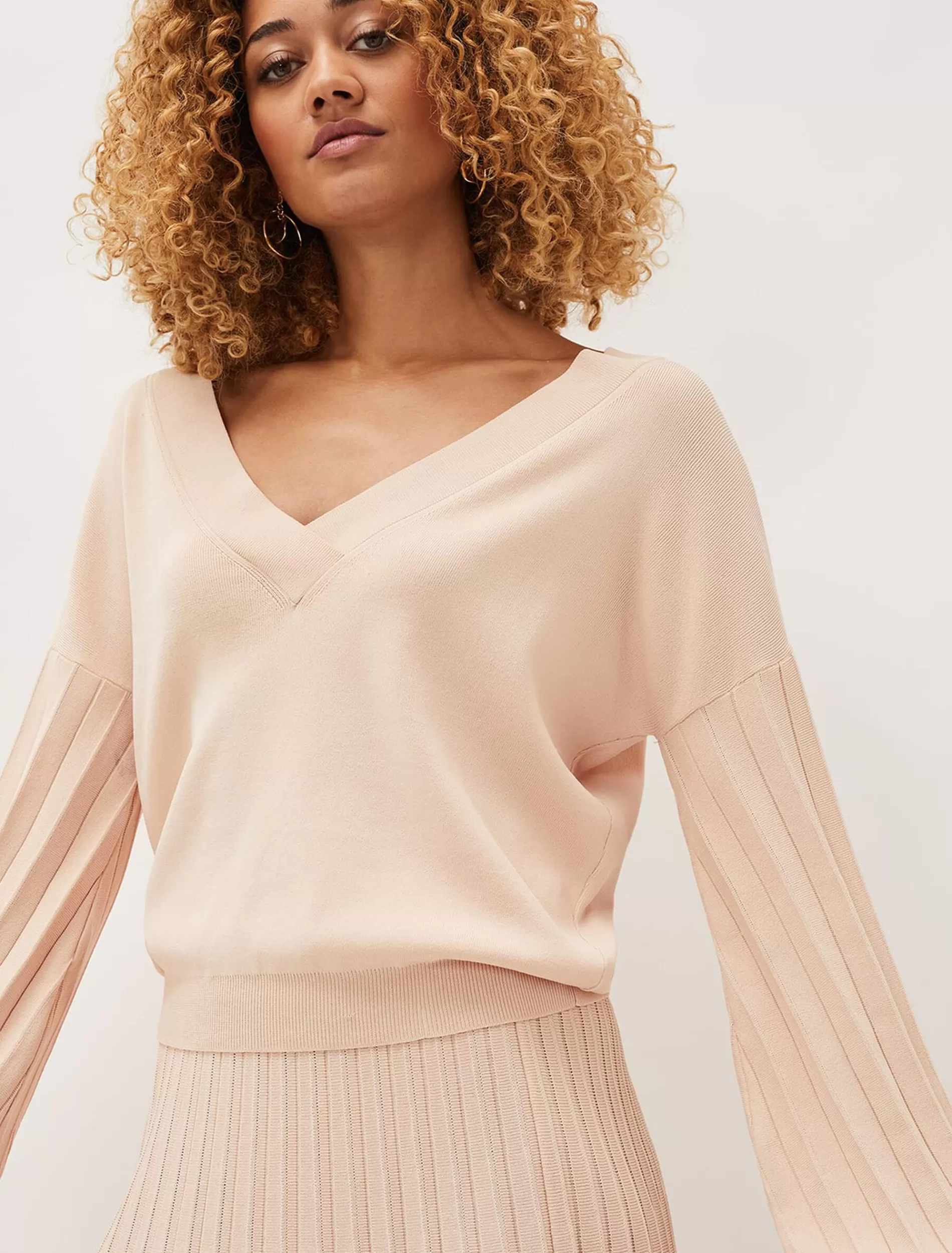 Phase Eight Teodora V Neck Pleat Sleeve Co-Ord Jumper Soft Pink New