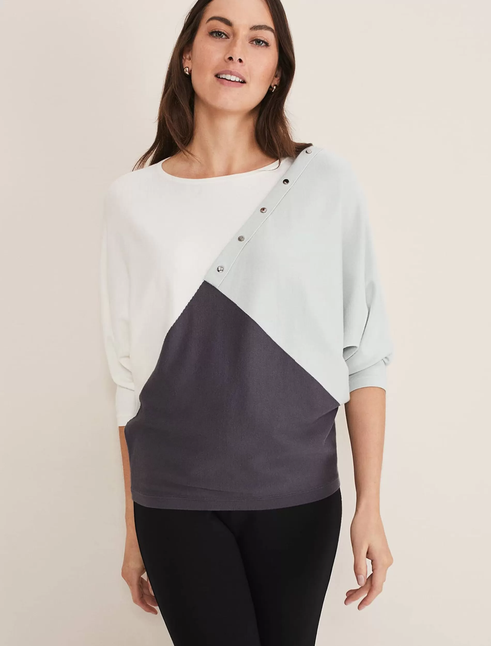 Phase Eight Tessa Colour Block Button Knit Eau De Nil Store