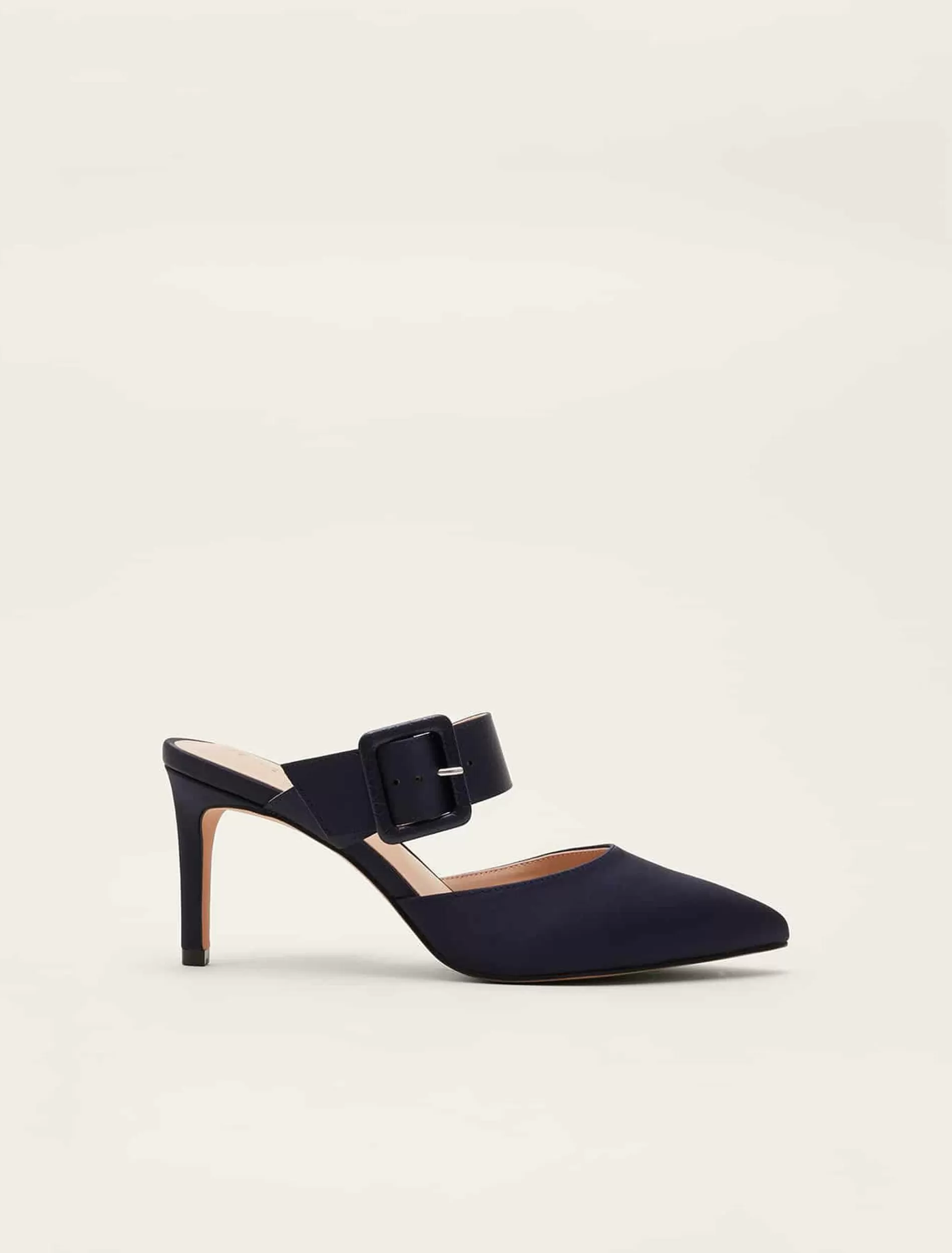 Phase Eight Textured Buckle Satin Heel Navy Hot