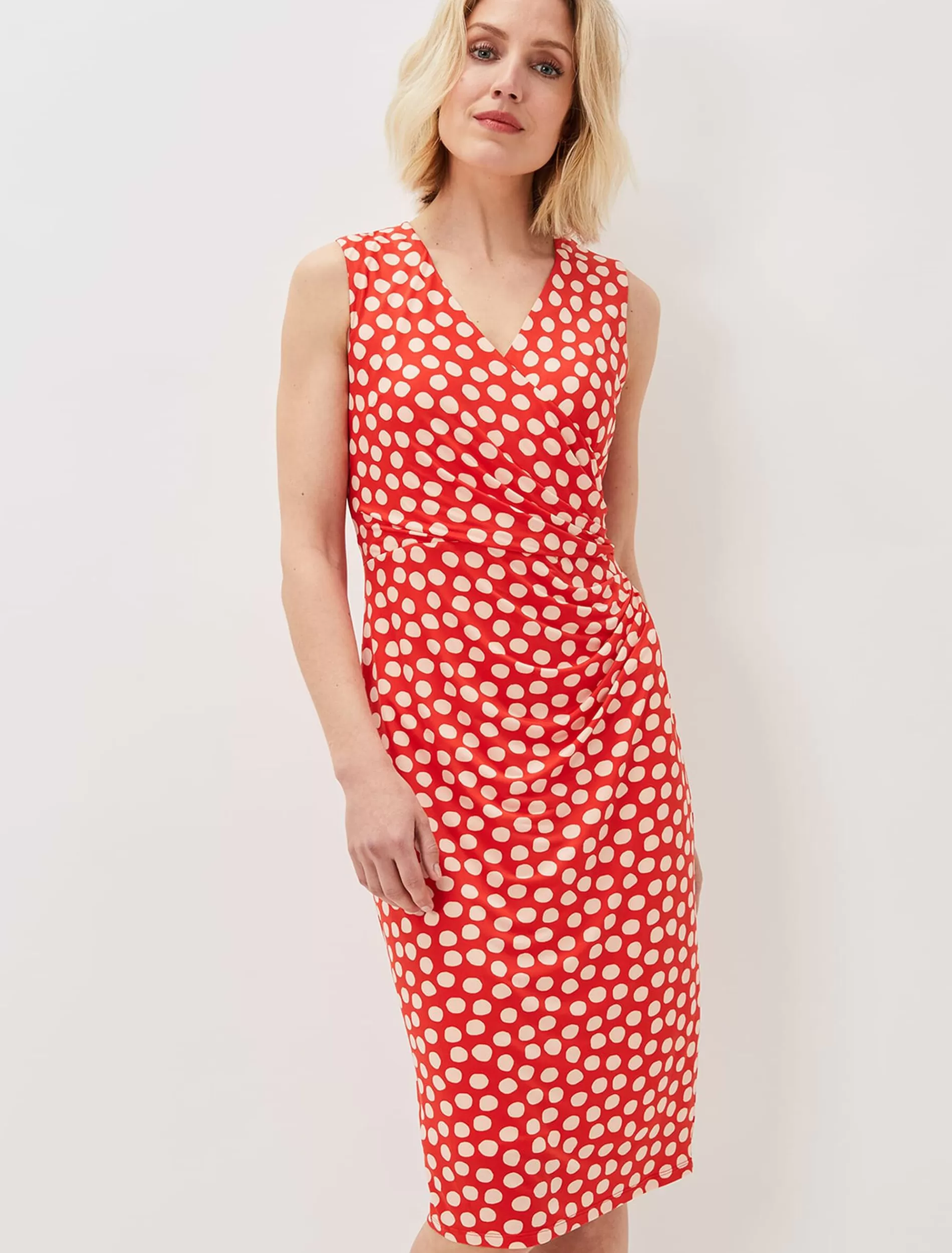 Phase Eight Tia Spot Midi Dress Orange/Cream Flash Sale